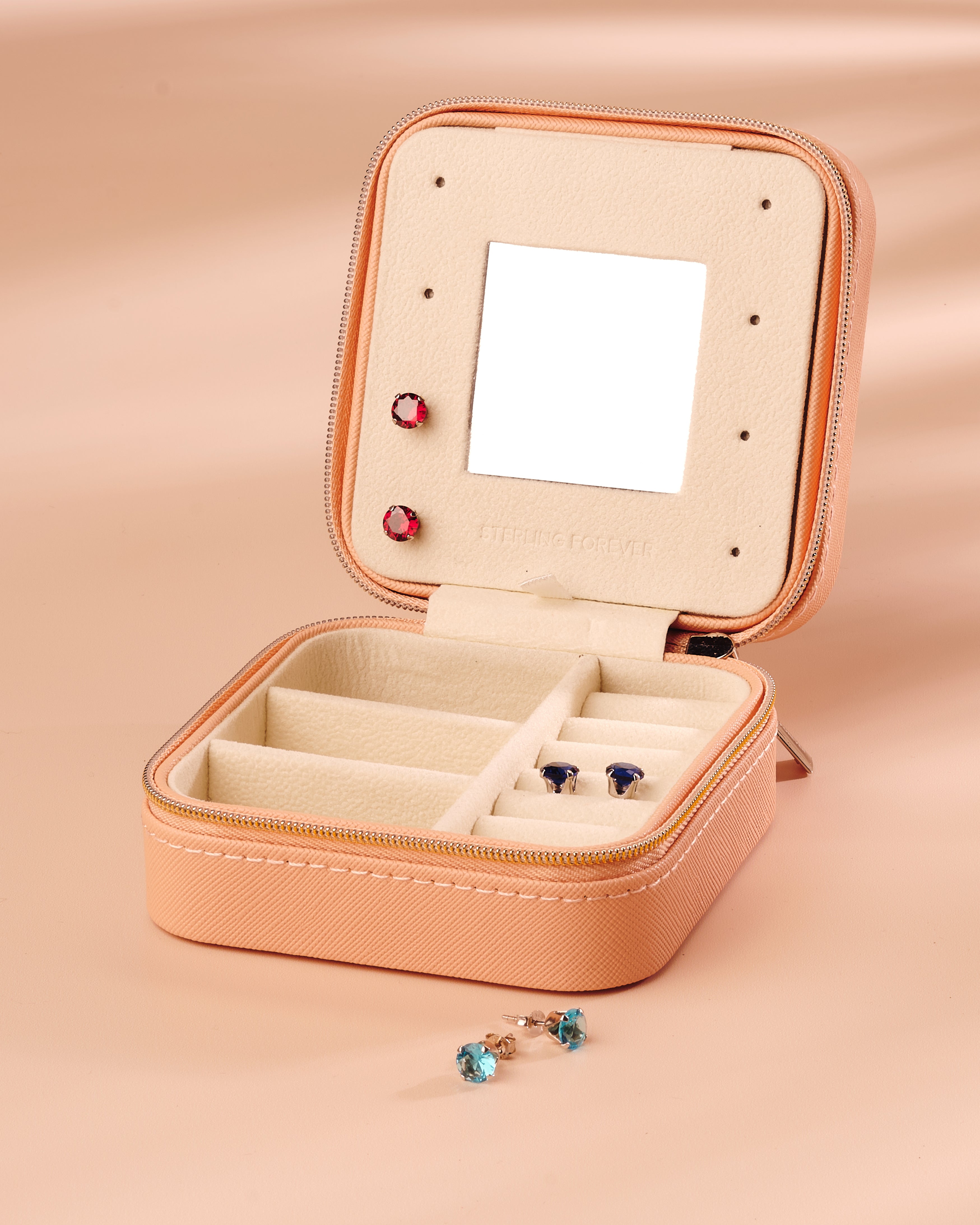 Elegant Jewelry Organizer Case with Rainbow Stud Earrings Set - Perfect for Travel, Gifts & Daily Accessory Storage