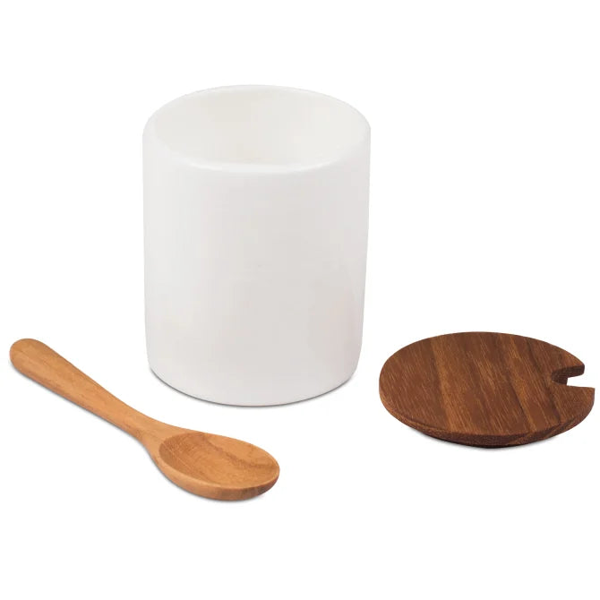 Ceramic Mini Wine Cellar with Teak Wood Lid & Spoon - Perfect for Wine Storage, Kitchen Decor, and Gift Giving