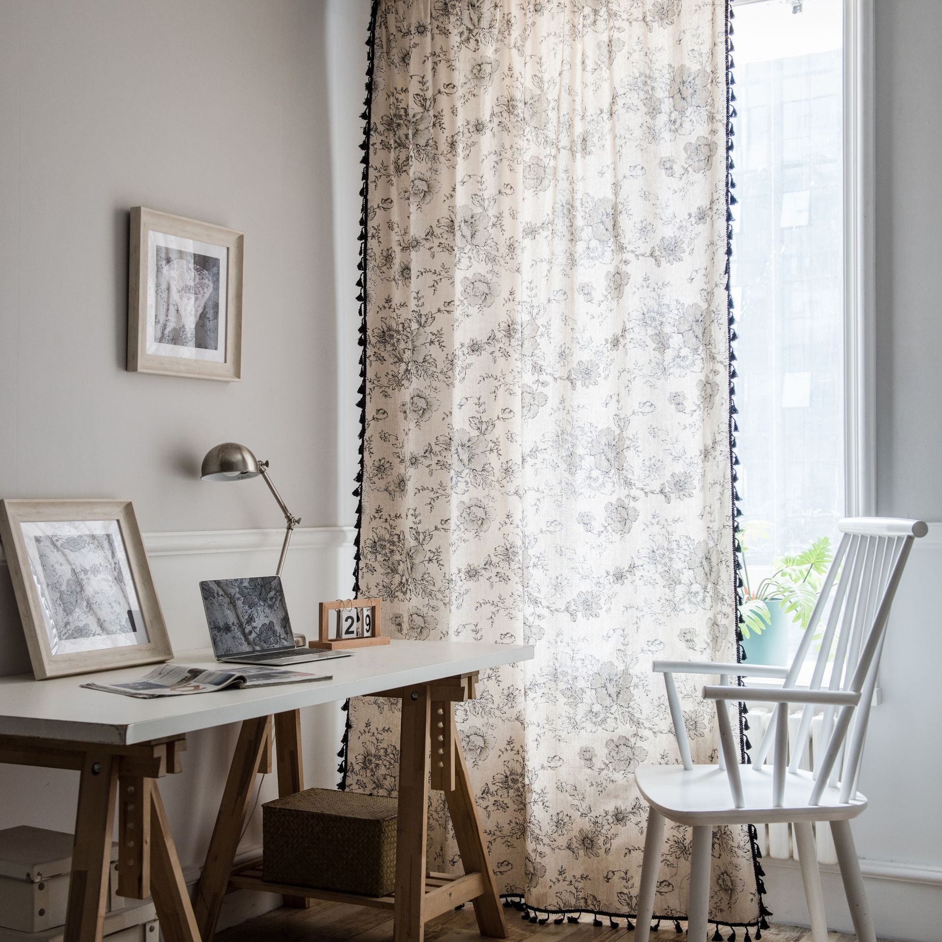 Magno Cream Floral Light Filtering Grommet Custom Curtains - Elegant Window Treatment for Living Room & Bedroom Decor