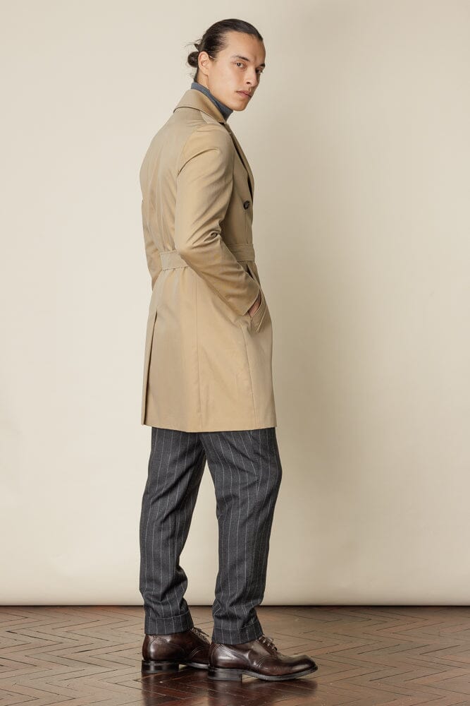 Stylish Mid-Length Double Breasted Trench Coat with Adjustable Belt - Sand Cotton Fabric for Women | Perfect for Office Wear, Spring Fashion & Rainy Day Outfits