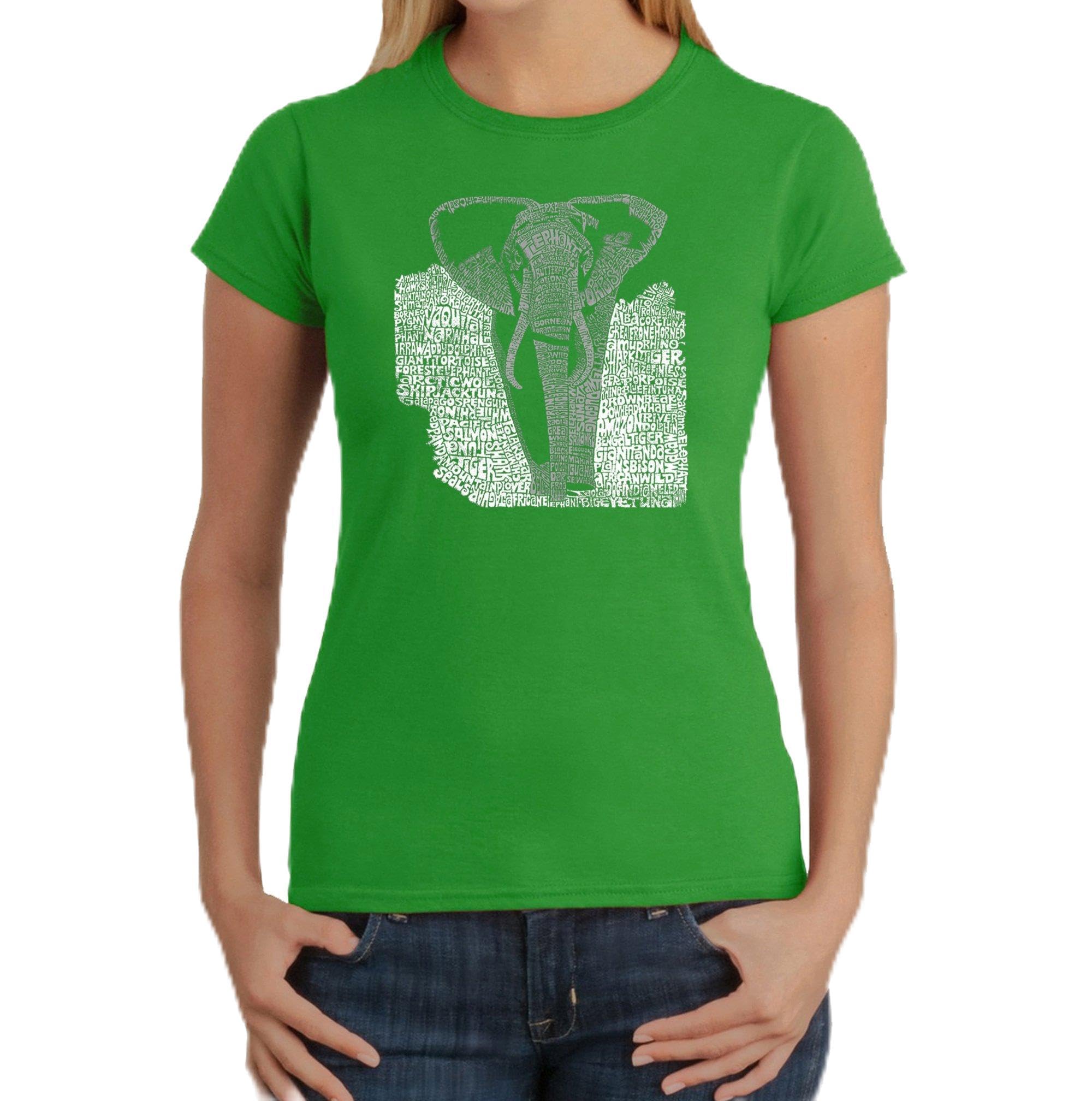 LA POP ART Women's Word Art Graphic T-Shirt - Elephant Design Casual Cotton Tee for Everyday Wear, Street Style & Music Festivals