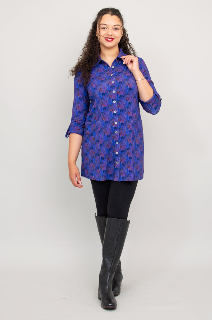 Charlie Tunic - Brushwork Bamboo Print Women's Top | Flowy Casual Blouse for Summer | Perfect for Beach, Office & Everyday Wear