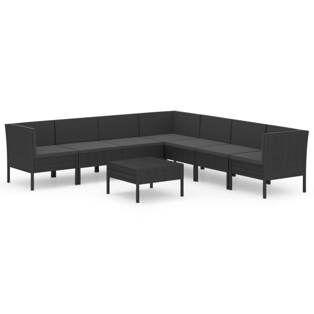 vidaXL 8-Piece Patio Lounge Set with Cushions - Black Poly Rattan Outdoor Garden Sofa Seating Furniture for Terrace, Backyard & Poolside Relaxation