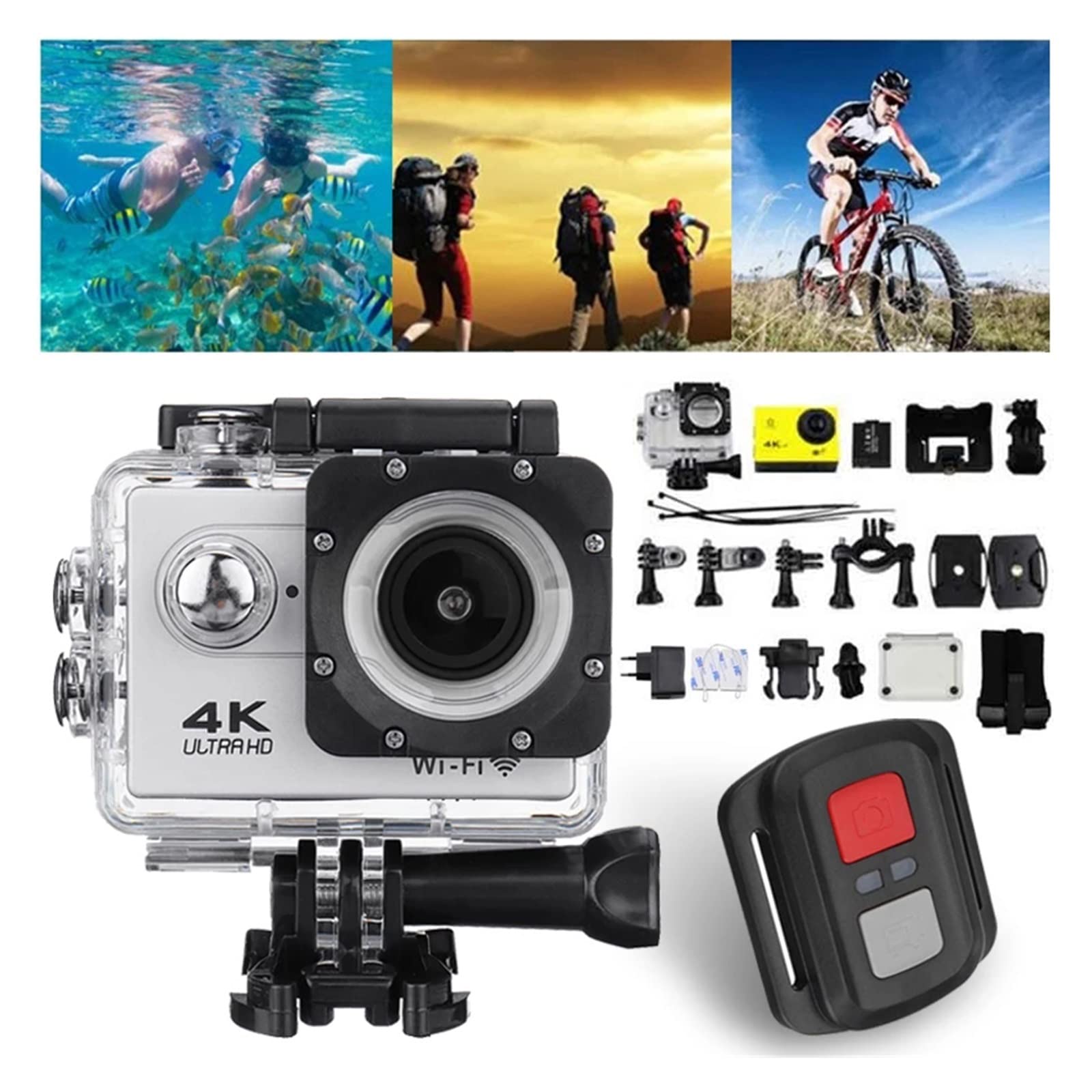 BODORME Ultra HD 4K Waterproof Action Camera - 2.0-inch Screen, 30FPS/170° Wide Angle, Helmet Mount, Underwater Remote Control (Yellow, No SD Card) | Perfect for Surfing, Skiing, Cycling & Outdoor Adventures