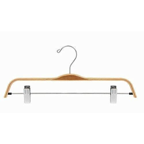 50 Pack Laminated Bamboo Pant/Skirt Hangers with Clips - Heavy Duty Coat & Clothes Hanger for Wardrobe Organization - Perfect for Closet, Laundry Room, and Retail Store Display