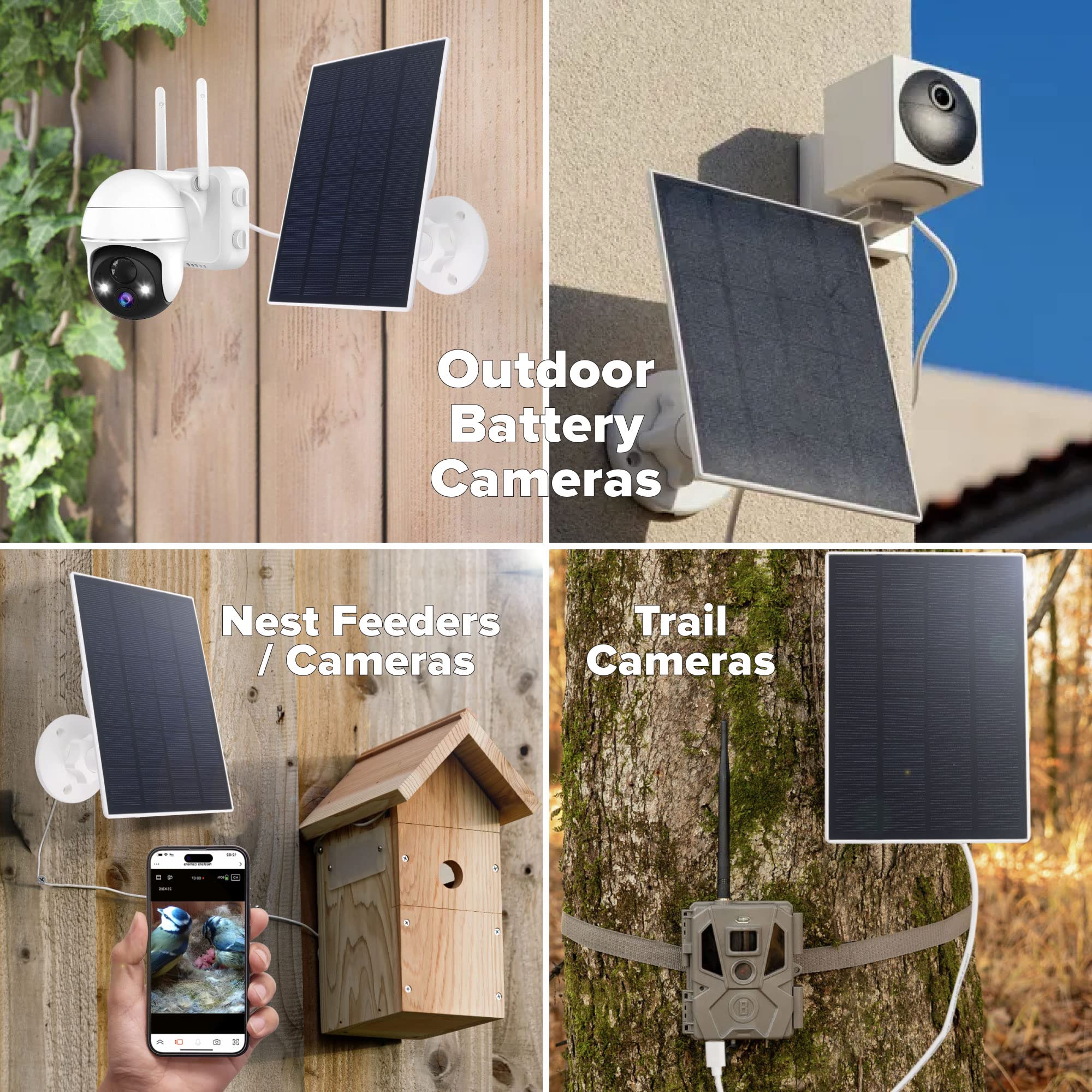 3W USB C Solar Panel for Security Cameras - Waterproof Solar Charger with Mount & Built-in Compass | Power Trail Cameras & Rechargeable Battery Cameras | Outdoor Home Security & Wildlife Monitoring Solution