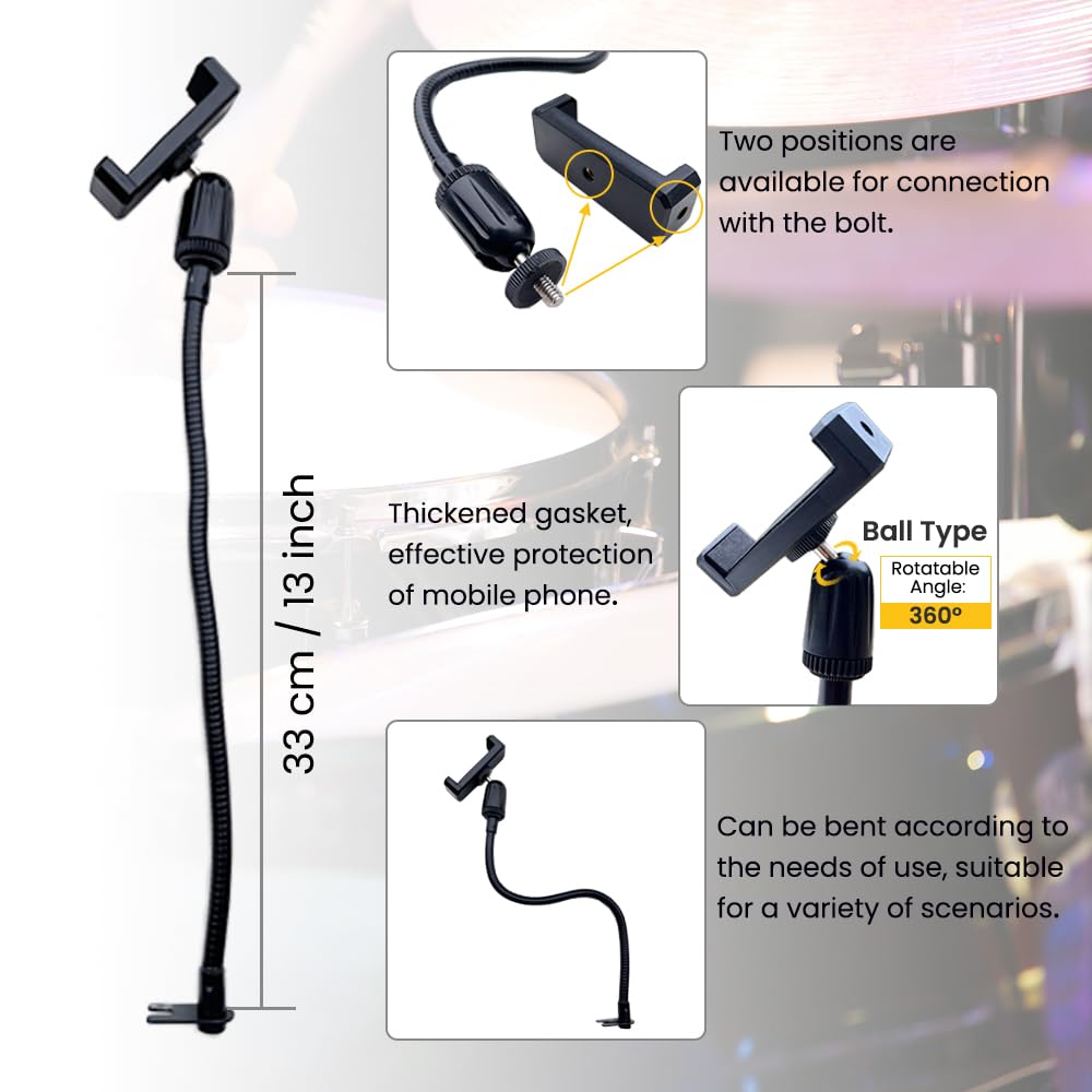 Adjustable Snare Drum Phone Lyre - Black Marching Drum Phone Holder for Bass & Snare Drums | Perfect for Marching Band Performances & Drumline Practice