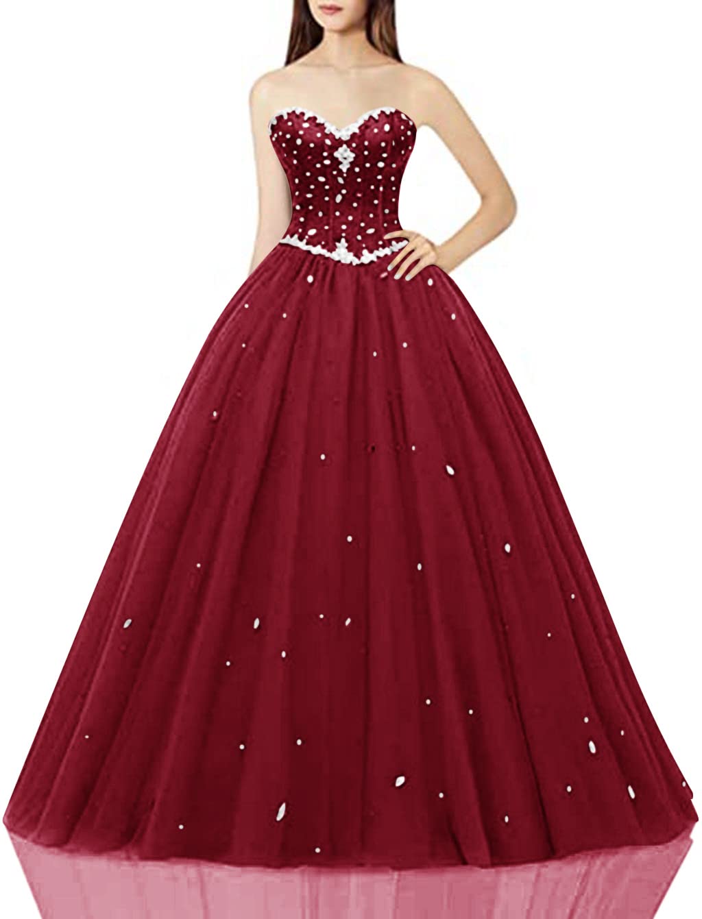 Sweetheart Ball Gown Tulle Quinceanera Dress for Women - Elegant Prom Dress with Floral Embroidery | Perfect for Quinceañera, Prom Night, Wedding & Special Occasions