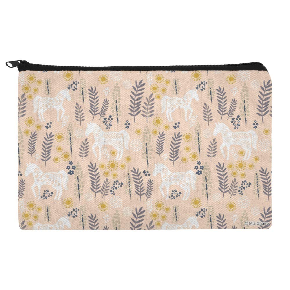 Stylish Mimi Horse & Floral Print Makeup Bag Organizer Pouch - Perfect for Travel, Gym & Daily Cosmetics Storage