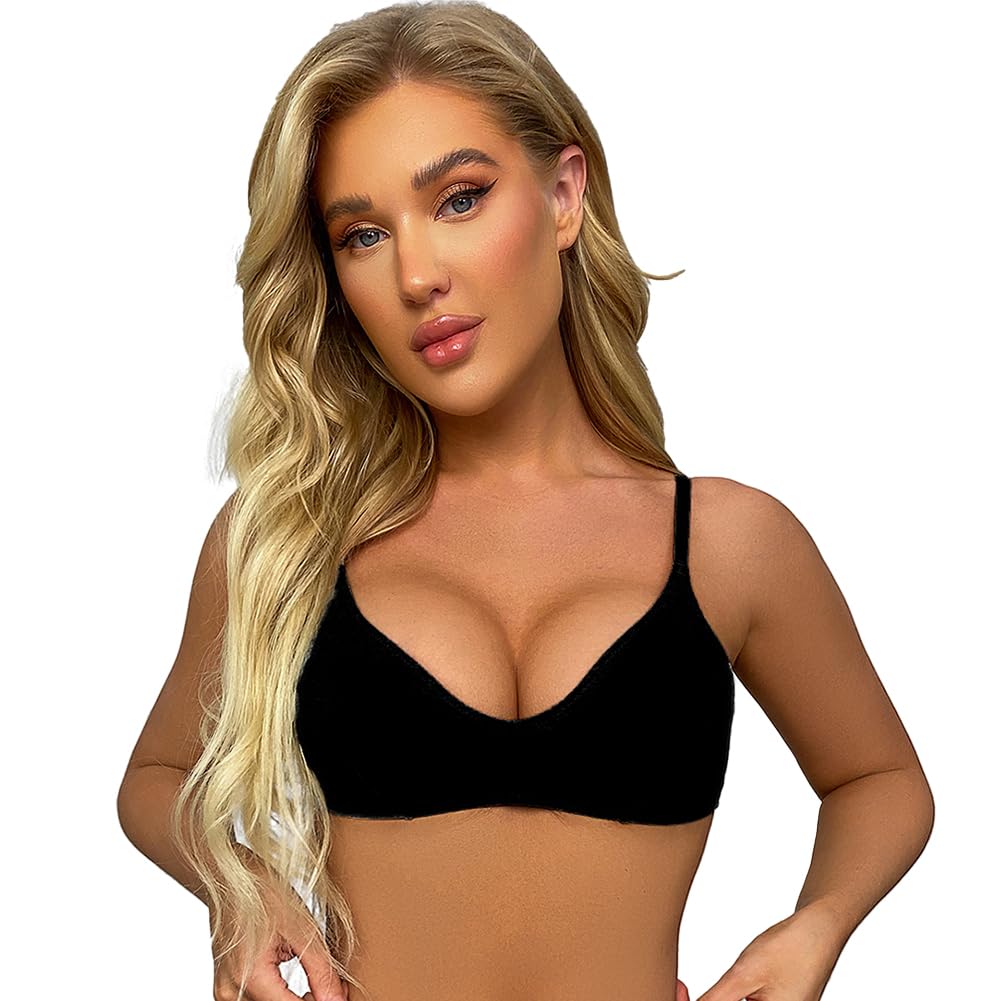 Wireless Cotton Bralette for Women - Comfortable Unlined V-Neck Triangle Bra for Everyday Wear, Yoga & Lounge