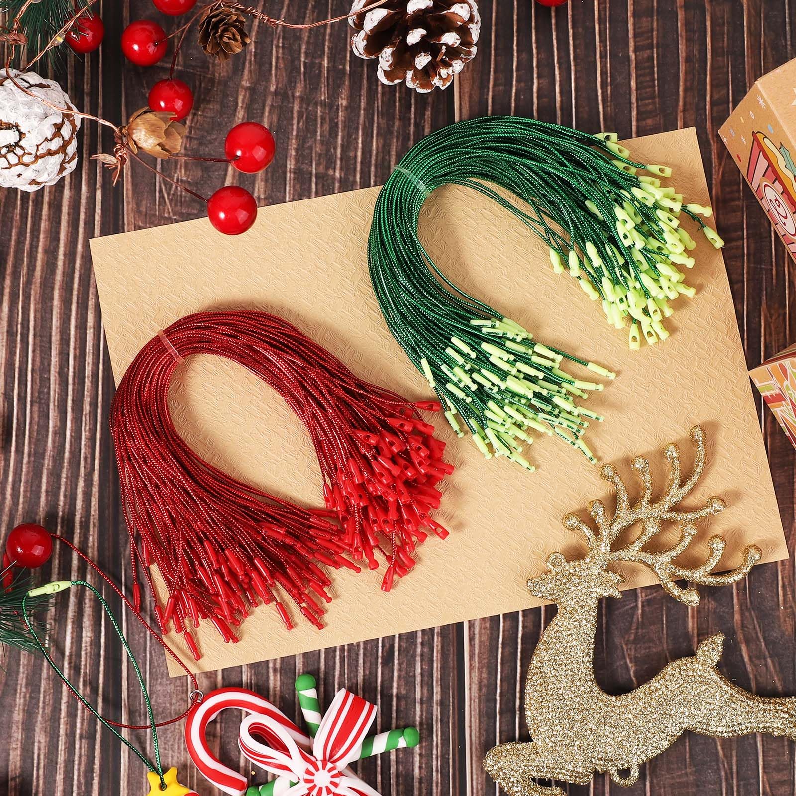 200pcs Christmas Ornament Hooks - Metallic Snap Fastener String Hangers for Xmas Tree Decorations (Red & Green) | Perfect for Holiday Party Decor, Home & Office Christmas Tree Ornament Display