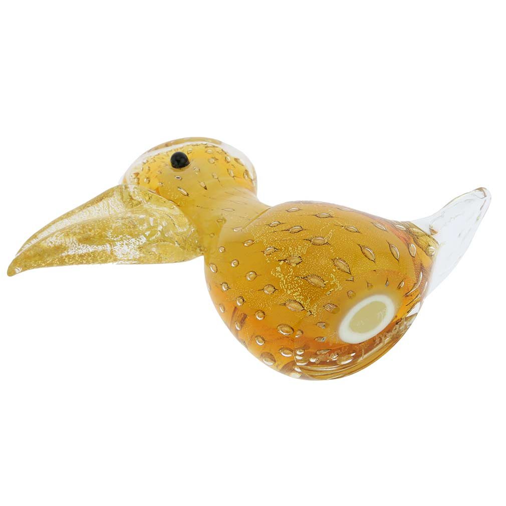 Authentic Murano Glass Toucan Figurine - Handcrafted Venetian Bullicante Art in Topaz Gold | Perfect for Home Decor, Gift, and Collectibles