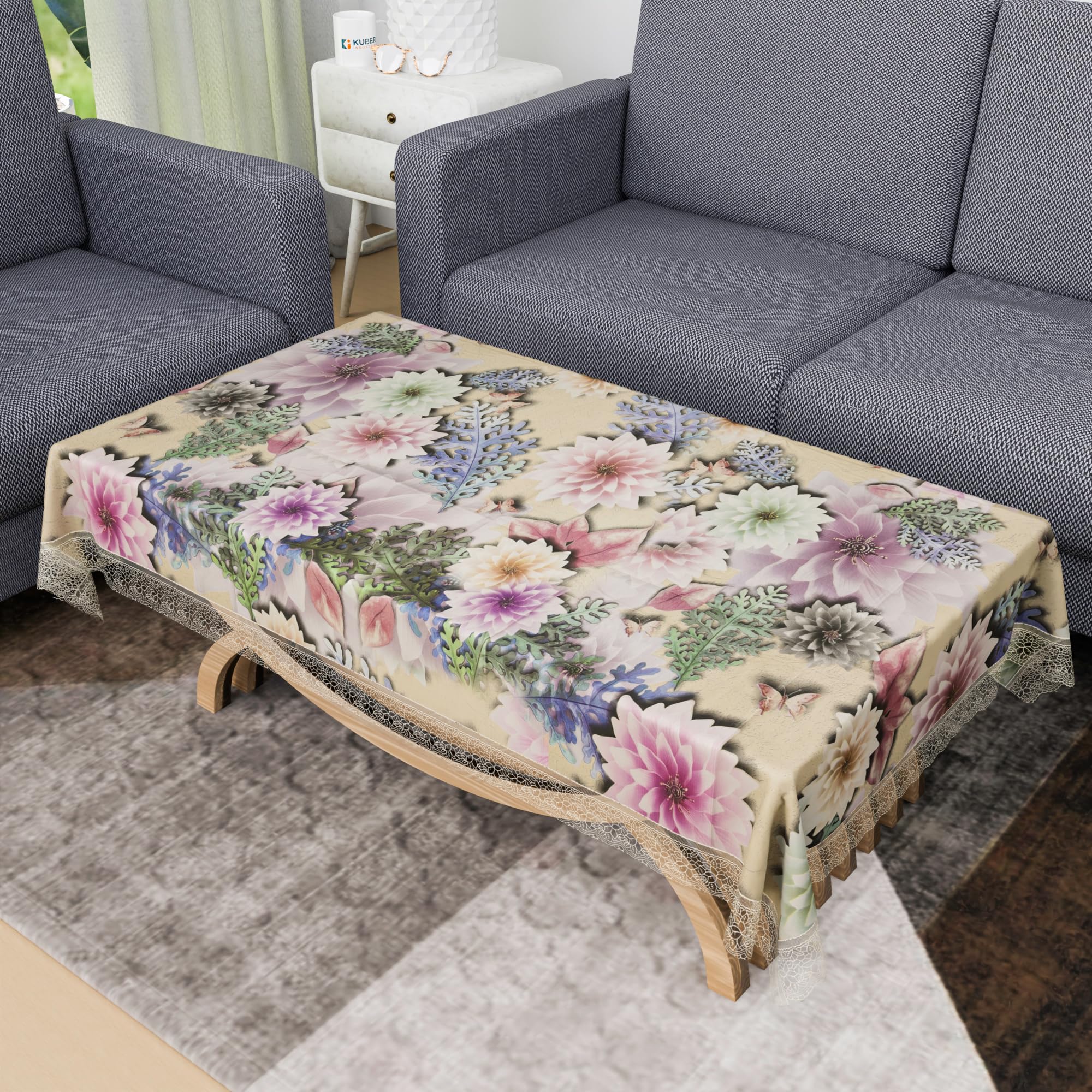Kuber Industries 40x60 Inch PVC Table Cover - Waterproof Decorative Kitchen & Tea Table Cloth for 4 Seater Dining Set, Sunflower Brown Design - Perfect for Indoor Dining, Parties & Home Decor