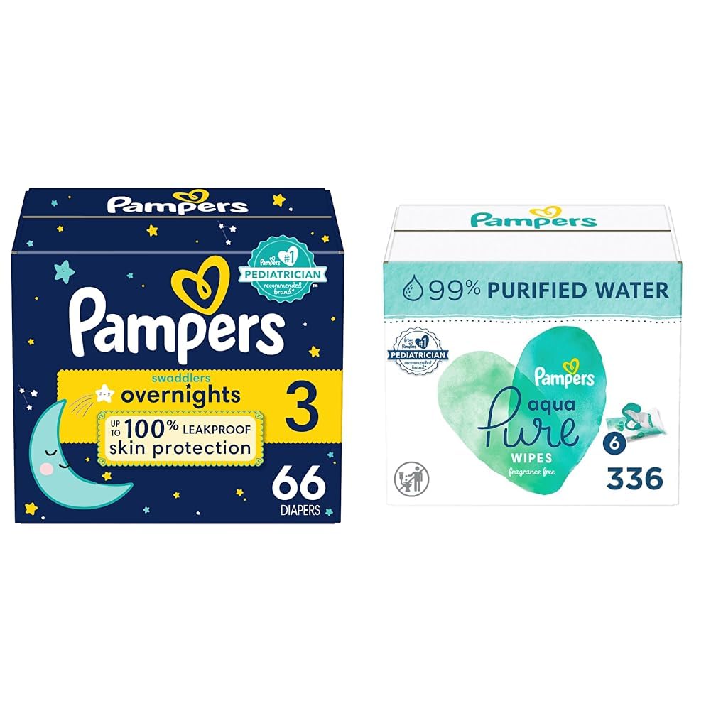 Pampers Size 3 Diapers (66 Count) & Aqua Pure Sensitive Baby Wipes (336 Count) - Hypoallergenic, Ultra Absorbent for Newborns & Infants - Perfect for Daycare, Travel & Overnight Protection