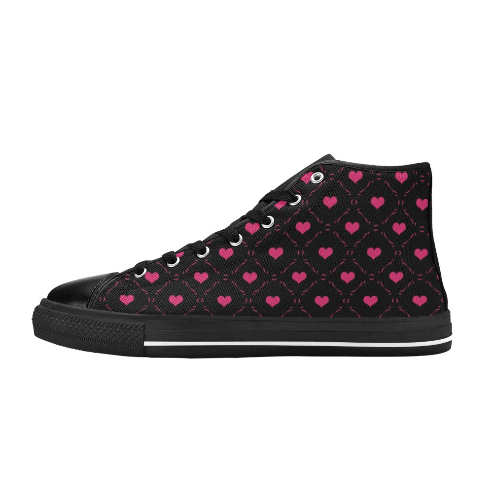 Little Pink Hearts High Top Canvas Shoes - Cute Casual Sneakers for Women & Girls | Perfect for Valentine's Day, Everyday Wear & Street Fashion