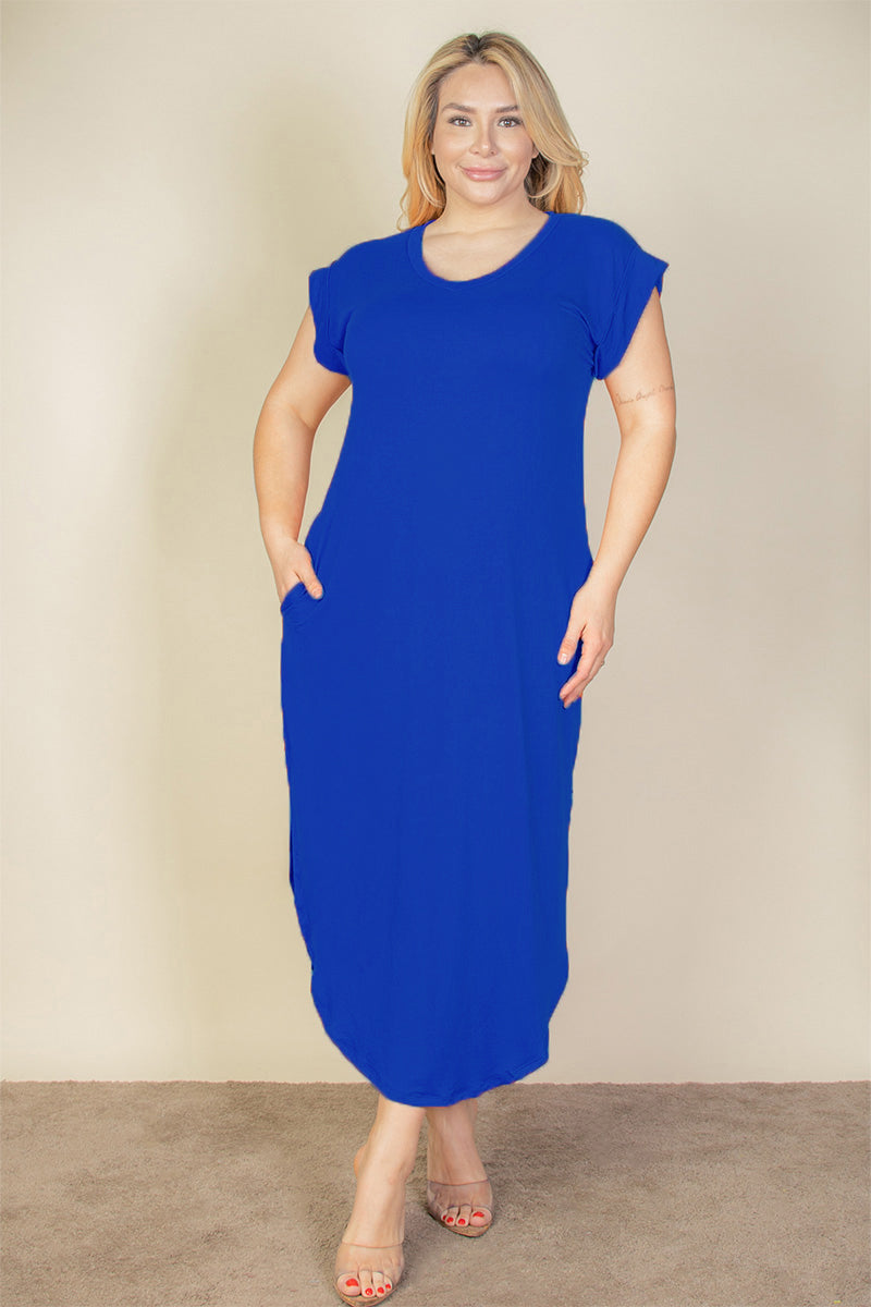 Plus Size Hidden Pocket Batwing Sleeve V Neck Long Dress - Women's Flowy Maxi Dress for Casual Wear, Travel & Special Occasions | CAPELLA Collection
