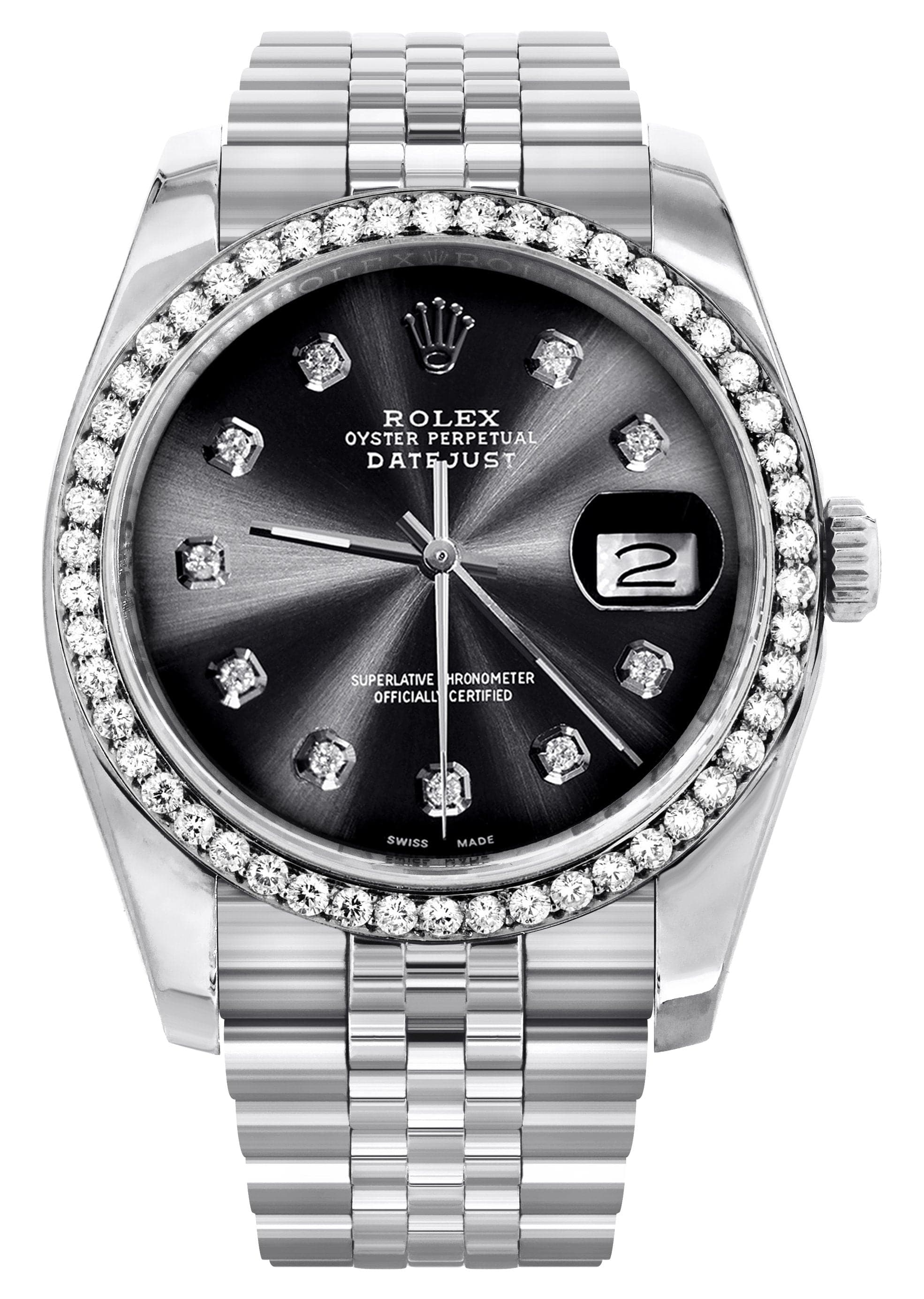 Authentic Rolex Datejust 36mm Watch with Diamond Dial & Hidden Clasp - Graphite Jubilee Band for Men - Luxury Timepiece for Business, Weddings & Special Occasions