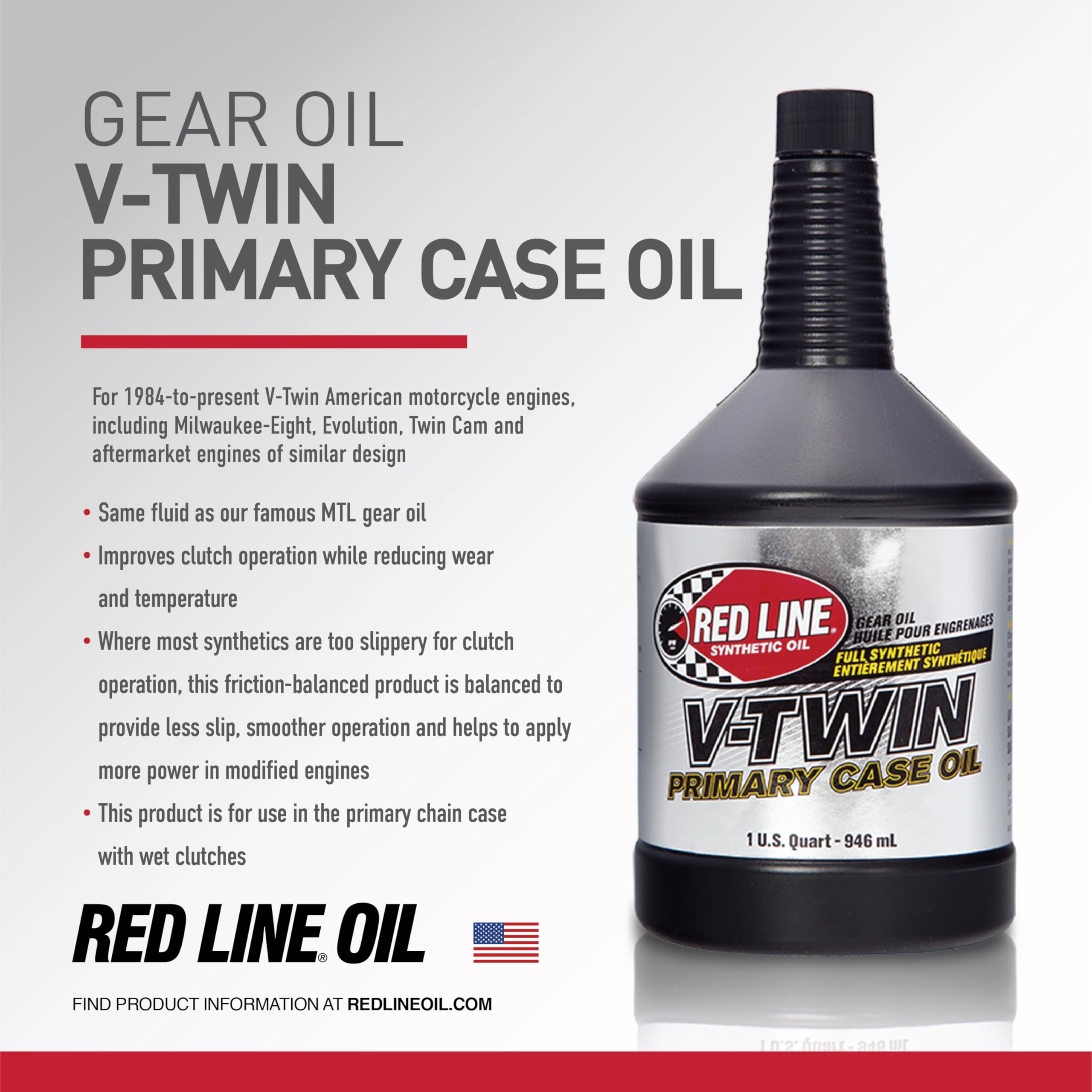 Red Line 42904 V-Twin Primary Case Oil - 1 Quart (12 Pack) - High Performance Synthetic Oil for Harley-Davidson, UTVs, ATVs & Sportbikes - Ideal for Engine Protection & Smooth Shifting in Extreme Conditions
