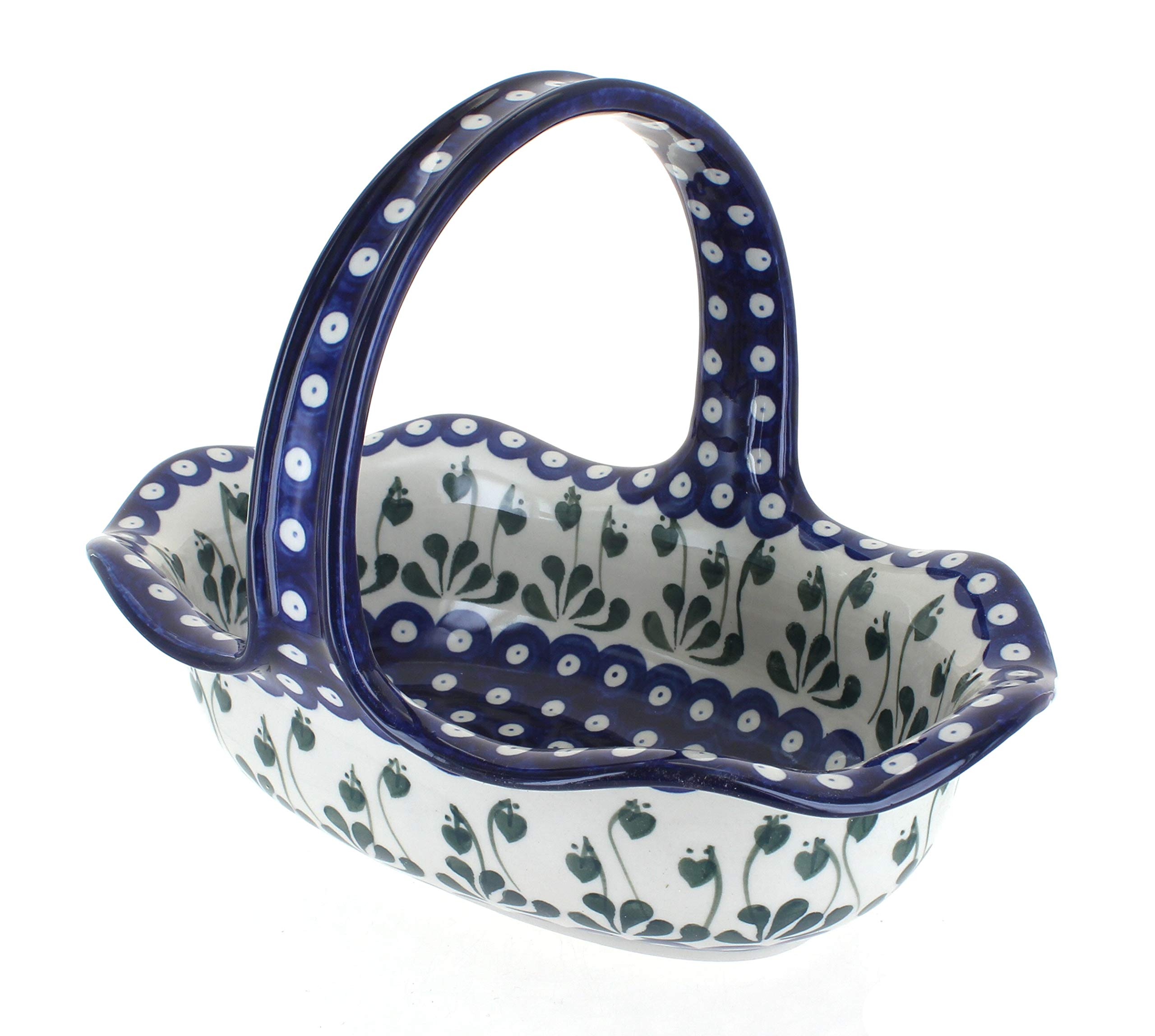 Handmade Blue Rose Polish Pottery Alyce Basket - Traditional Floral Design Kitchen & Dining Decor for Gift Giving