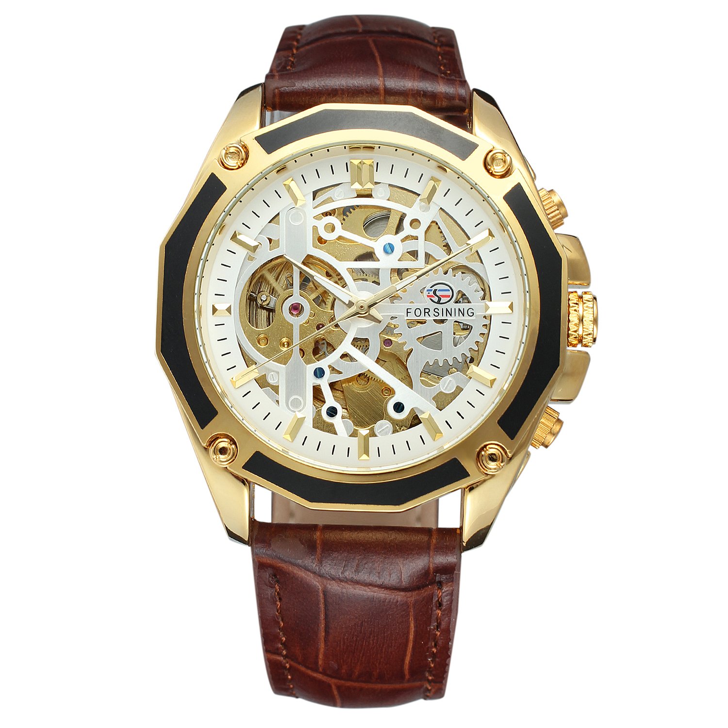 FORSINING Men's Skeleton Automatic Mechanical Watch with Genuine Leather Strap - Stylish Dress Watch for Business, Formal Occasions & Everyday Wear