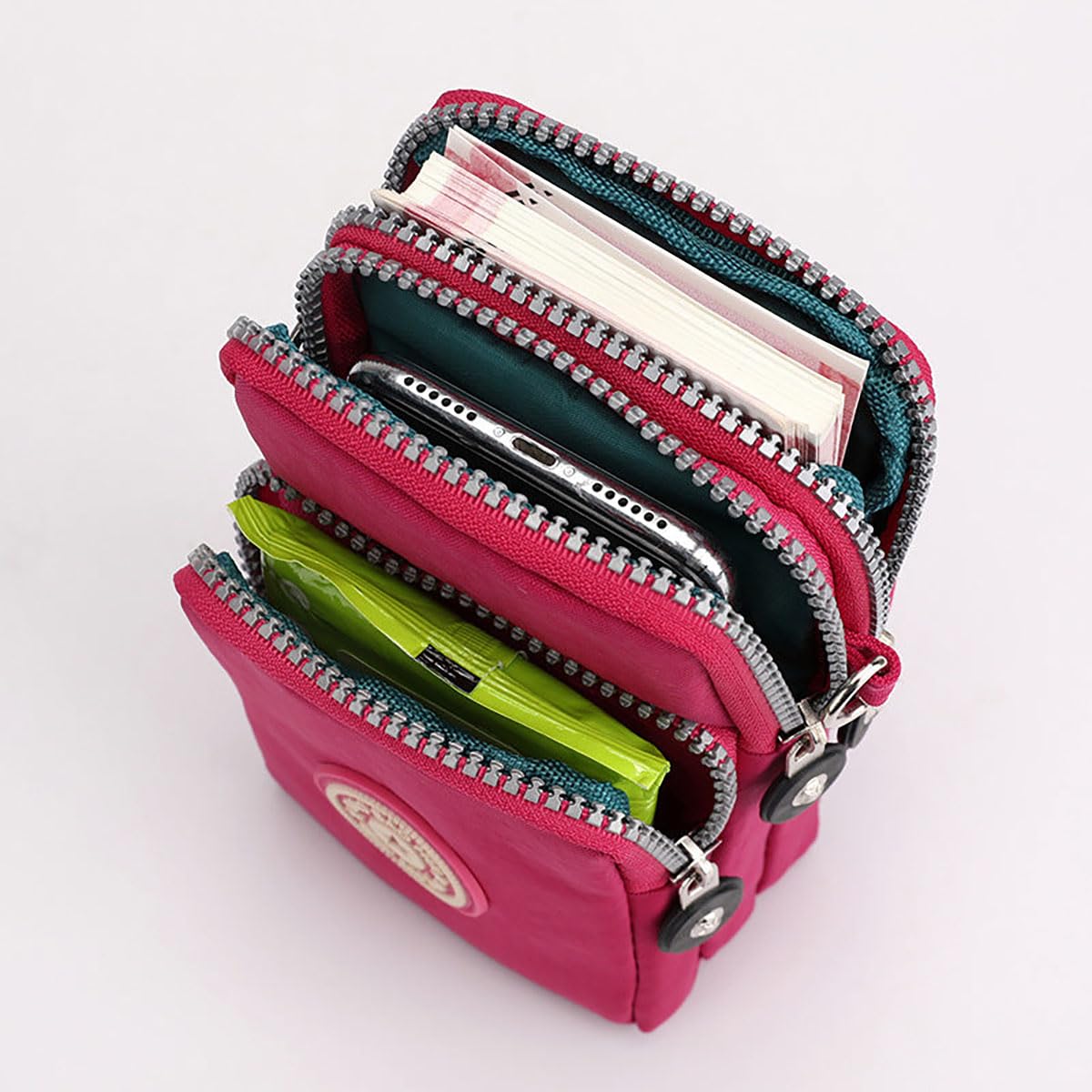 SYGA Women's Cross-Body Phone Bag - Red Fabric Waist Pouch with Adjustable Strap for Running, Travel & Shopping - Hands-Free Cellphone Holder for iPhone & Android Devices