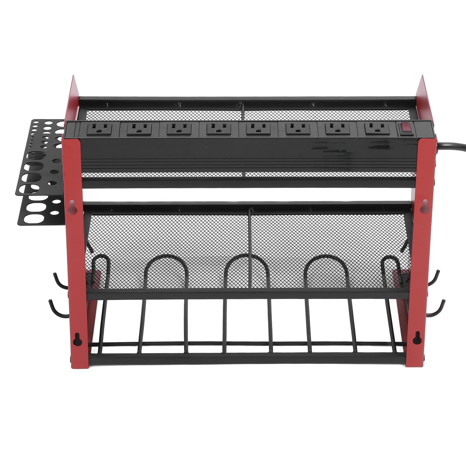 Modular Wall Power Tool Organizer with 4 Drill Holders & 8 Outlets - Adjustable Garage Tool Rack for Grinders, Screwdrivers & Charging Station | Perfect for Workshop, Garage & DIY Projects