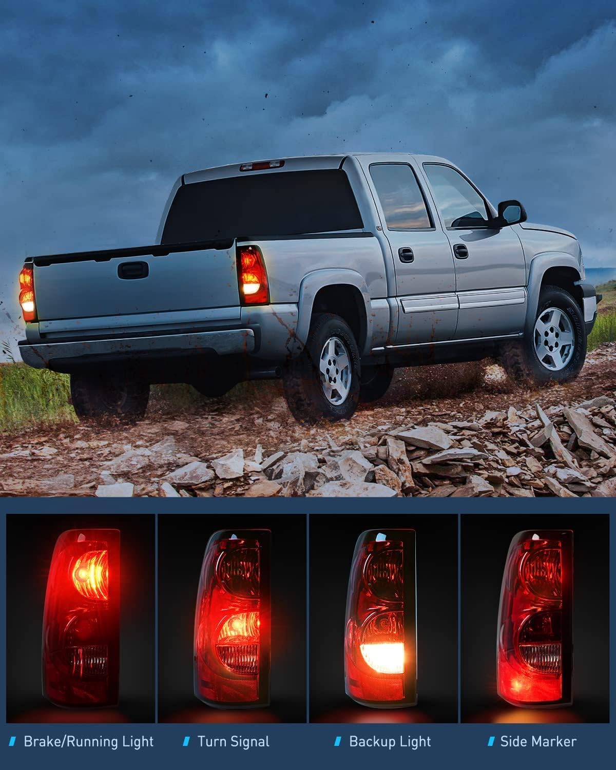 2003-2007 Chevy Silverado 1500/1500HD/2500/2500HD/3500 Black Housing Amber Reflector Headlight & Taillight Assembly - OE Style Replacement for Improved Night Visibility (Perfect for Off-Roading, Night Driving & Truck Upgrades)