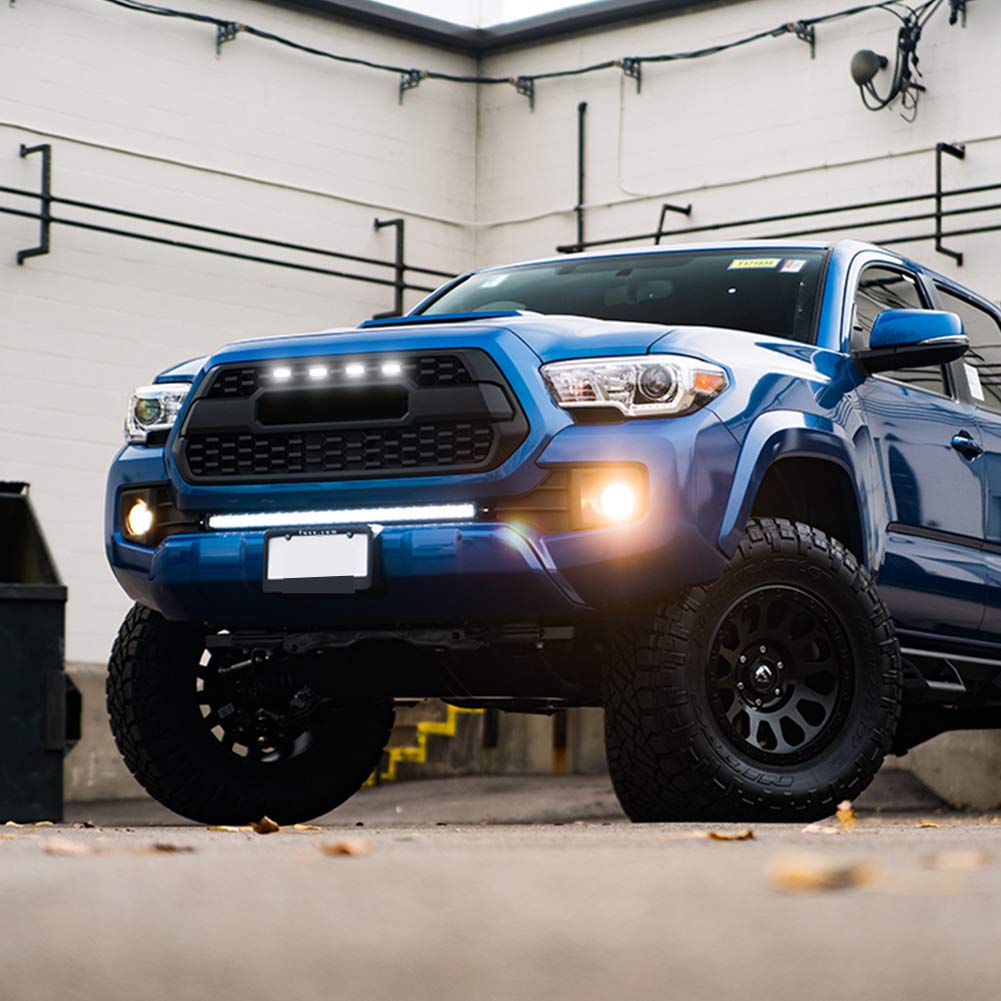 4Pcs Smoked Lens LED Grill Lights Kit for 2016-2019 Toyota Tacoma TRD PRO - White DRL Fog Lights, Off-Road Accessories for Night Driving & Custom Truck Styling