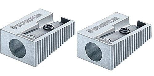Staedtler Premium Aluminum Single Hole Pencil Sharpener - 2 Pack for School, Office & Art Supplies