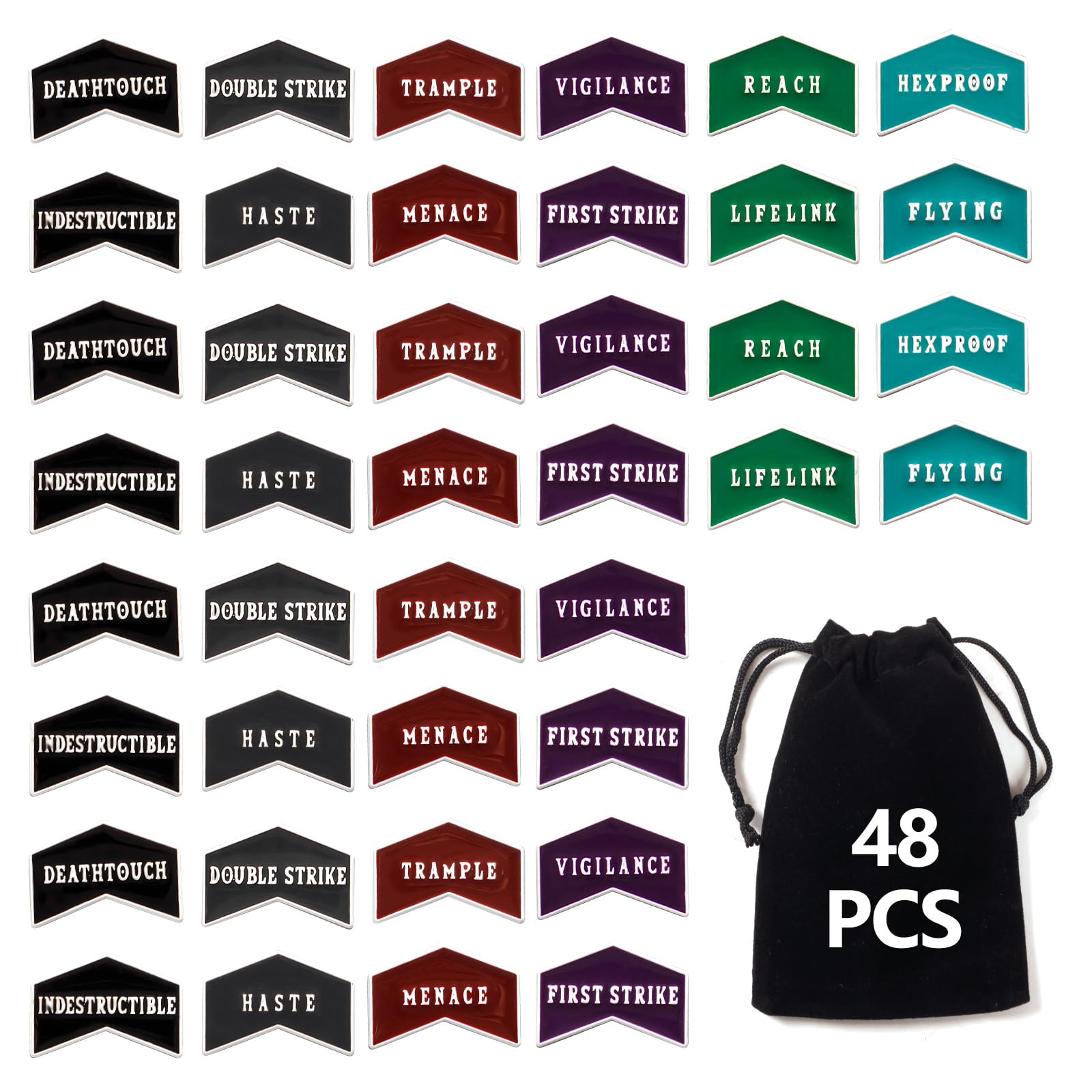 48-Piece Antique Metal MTG Keyword Counters Set - Double-Sided Magic Gathering Tokens with Velvet Drawstring Pouch | Compatible with Magic: The Gathering | Perfect for Game Nights & Tournaments