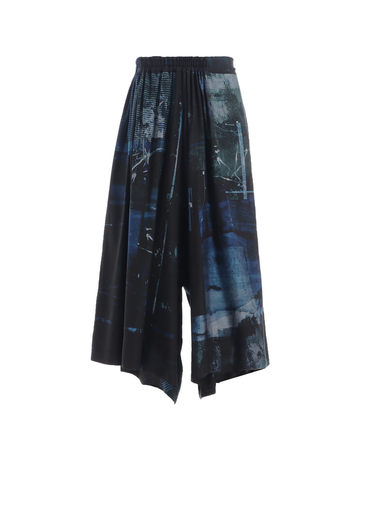 Cupro Blurry Flower Print Right Side Gathered Pants - Elegant & Comfortable Women's High Waist Trousers for Casual Wear, Office & Summer Outfits