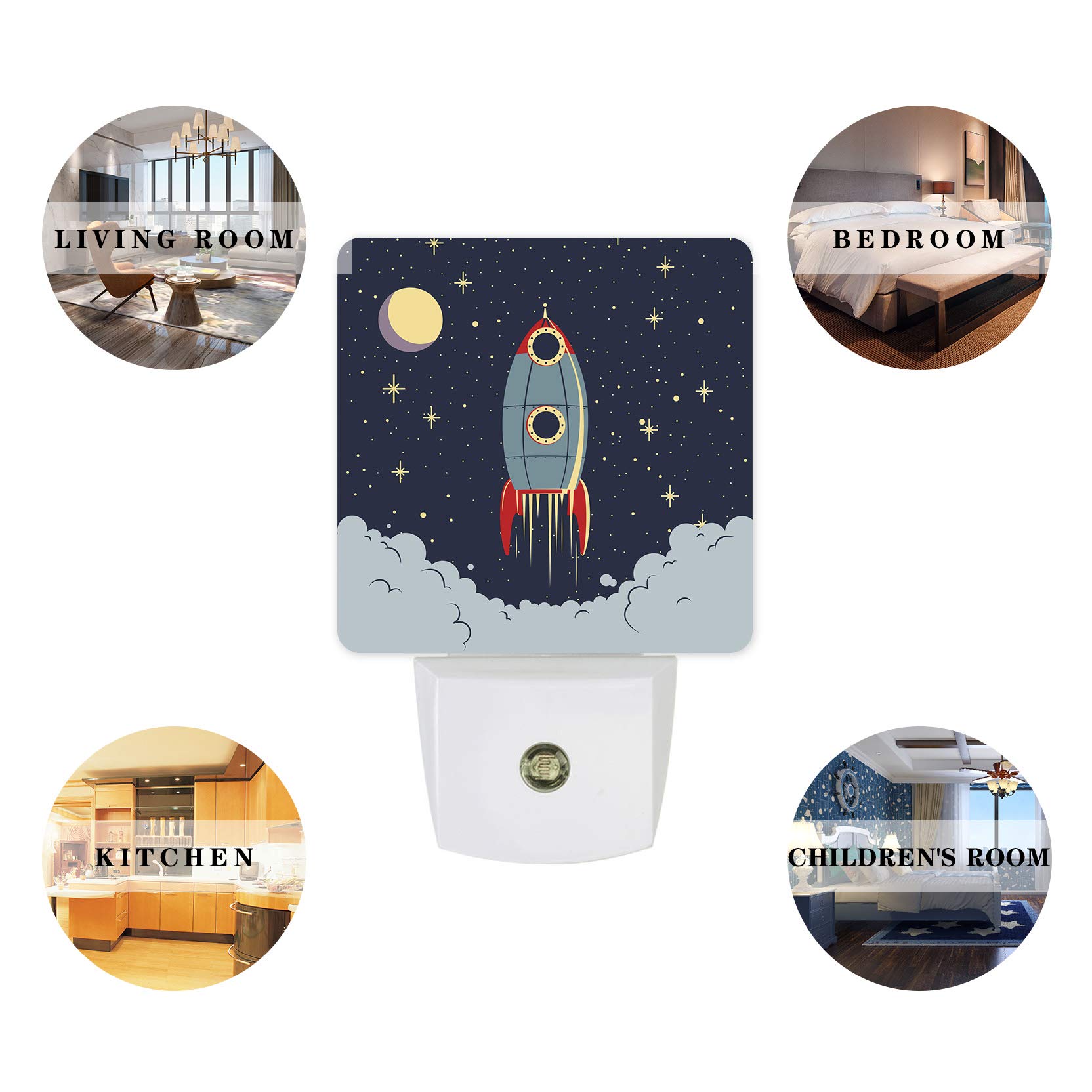 T&H XHome Plug-in LED Night Light with Motion Sensor - Outer Space Rocket & Spaceship Design, Auto Dimmable Dusk-to-Dawn Smart Light for Nursery, Bathroom, Bedroom | Perfect for Kids' Rooms, Hallways & Nighttime Safety