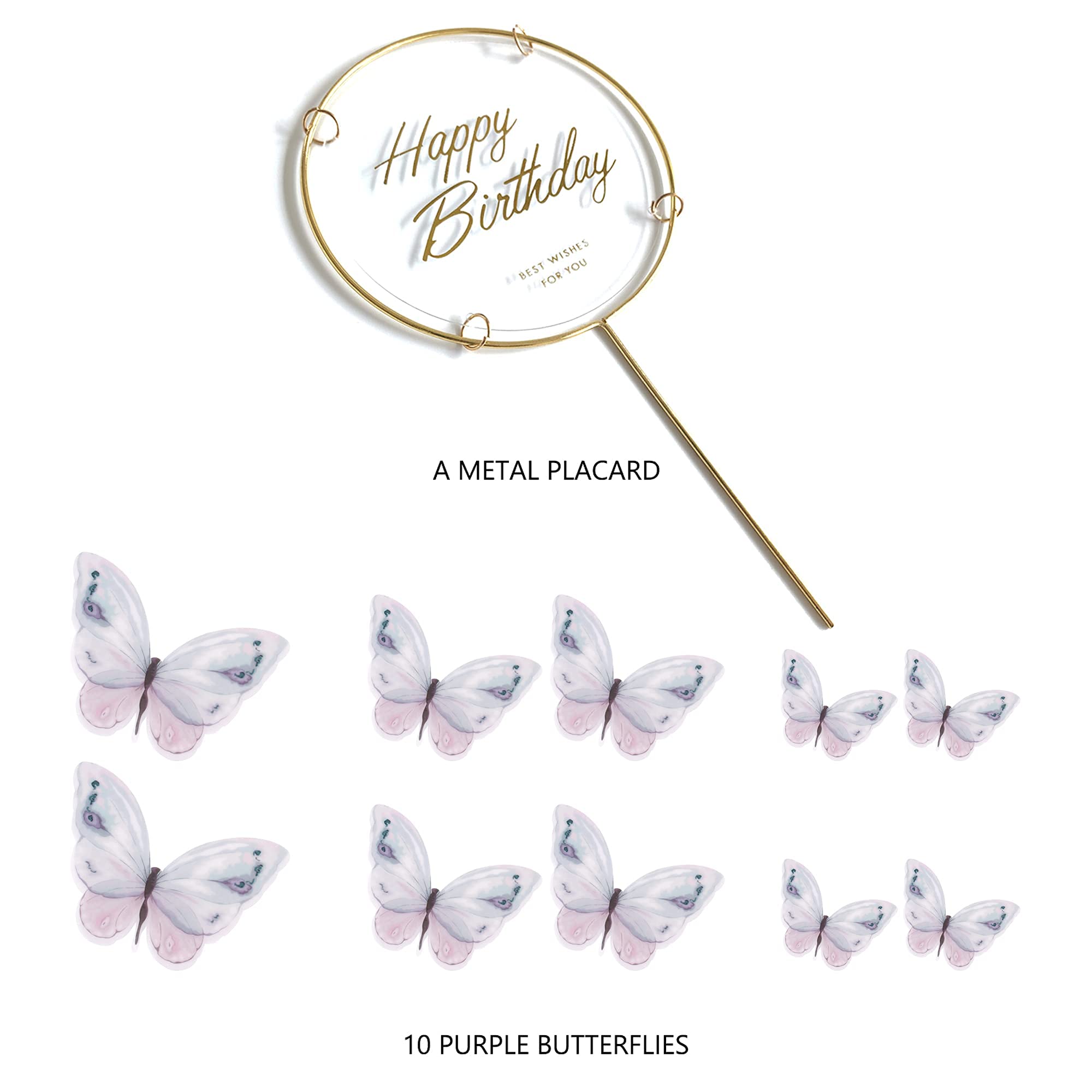 11-Piece Gold Butterfly Cake Toppers Set - Happy Birthday Cake Decorations for Women, Men, Kids - Perfect for Birthday Parties, Baby Showers, Weddings & Special Celebrations