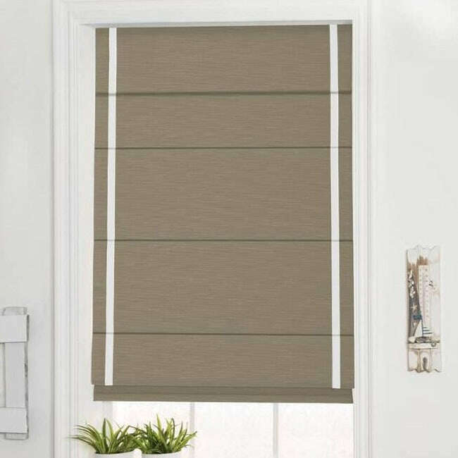 Napa Roman Blinds - Brown with White Stripe - Light Filtering Window Shades for Living Room & Bedroom - Elegant Home Decor