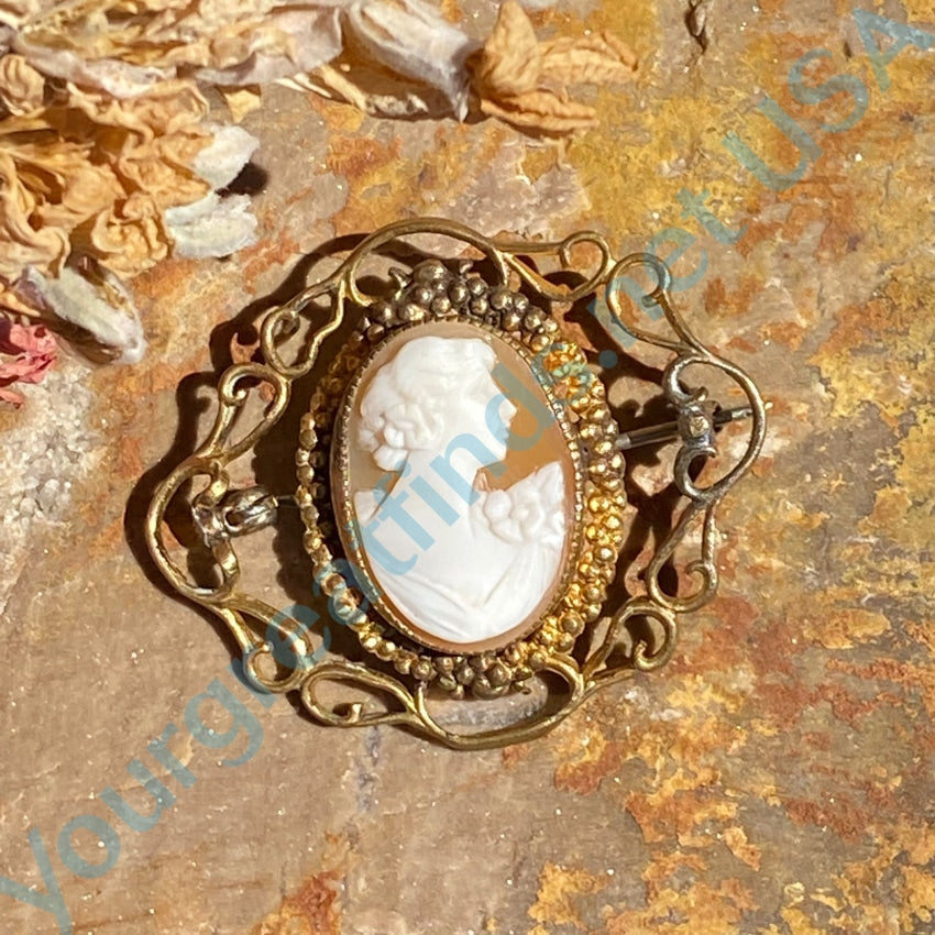 Vintage Gold Plated Lace Shell Cameo Brooch Pin - Elegant Antique Jewelry for Women, Perfect for Weddings, Parties & Vintage Fashion Accessories