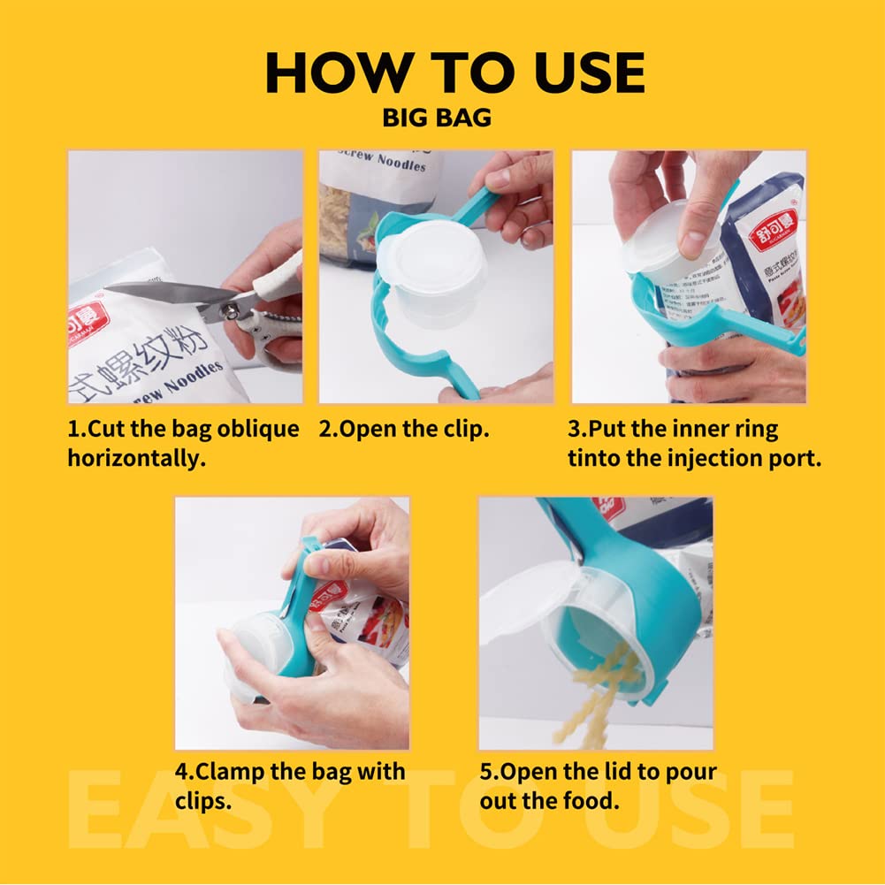 4Pcs Reusable Plastic Bag Clips with Pour Spout - Food Storage Sealing Clips for Snacks, Cereal, Chips & Liquids - Perfect for Kitchen Pantry Organization & Easy Pouring