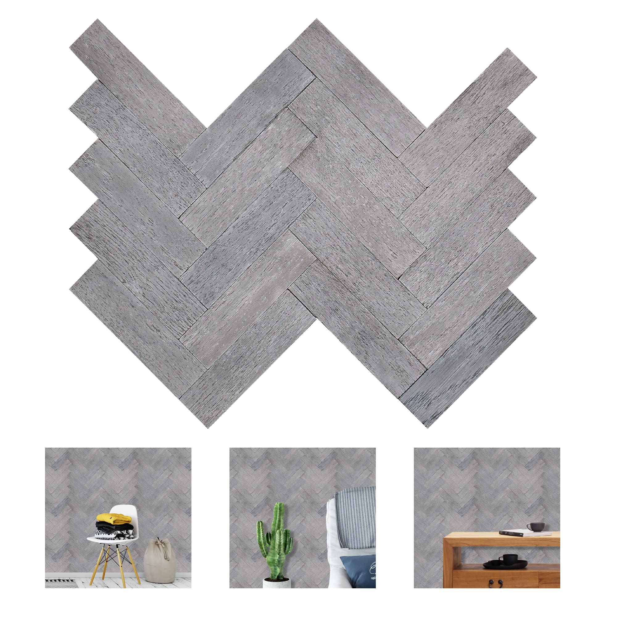 HKUMMWOOD 10-Sheet Peel and Stick Wooden Planks - Self Adhesive Wall Panels for Easy Installation | Herringbone Wood Tiles for Kitchen Backsplash, Living Room Accent Wall, Laundry Room & Fireplace Decor | Grey Wood Look Removable Wallpaper (Perfect for Home Renovation & DIY Projects)