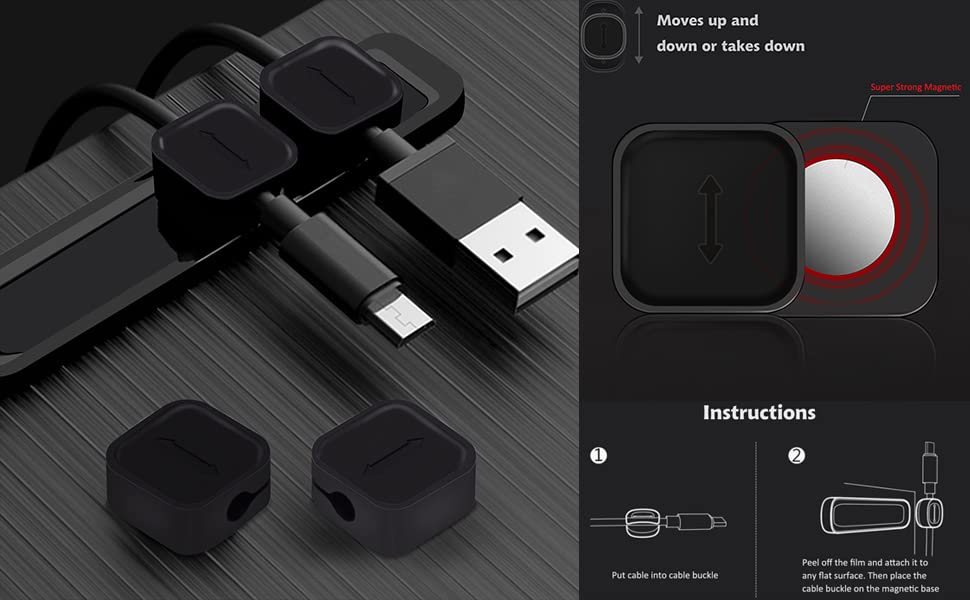 Magnetic Cable Tie Clips - Cord Organizer for Charger, Computer, Mouse, Earphone & Phone - Desk Cable Management Holder - Perfect for Home Office, Gaming Setup & Workspace Organization