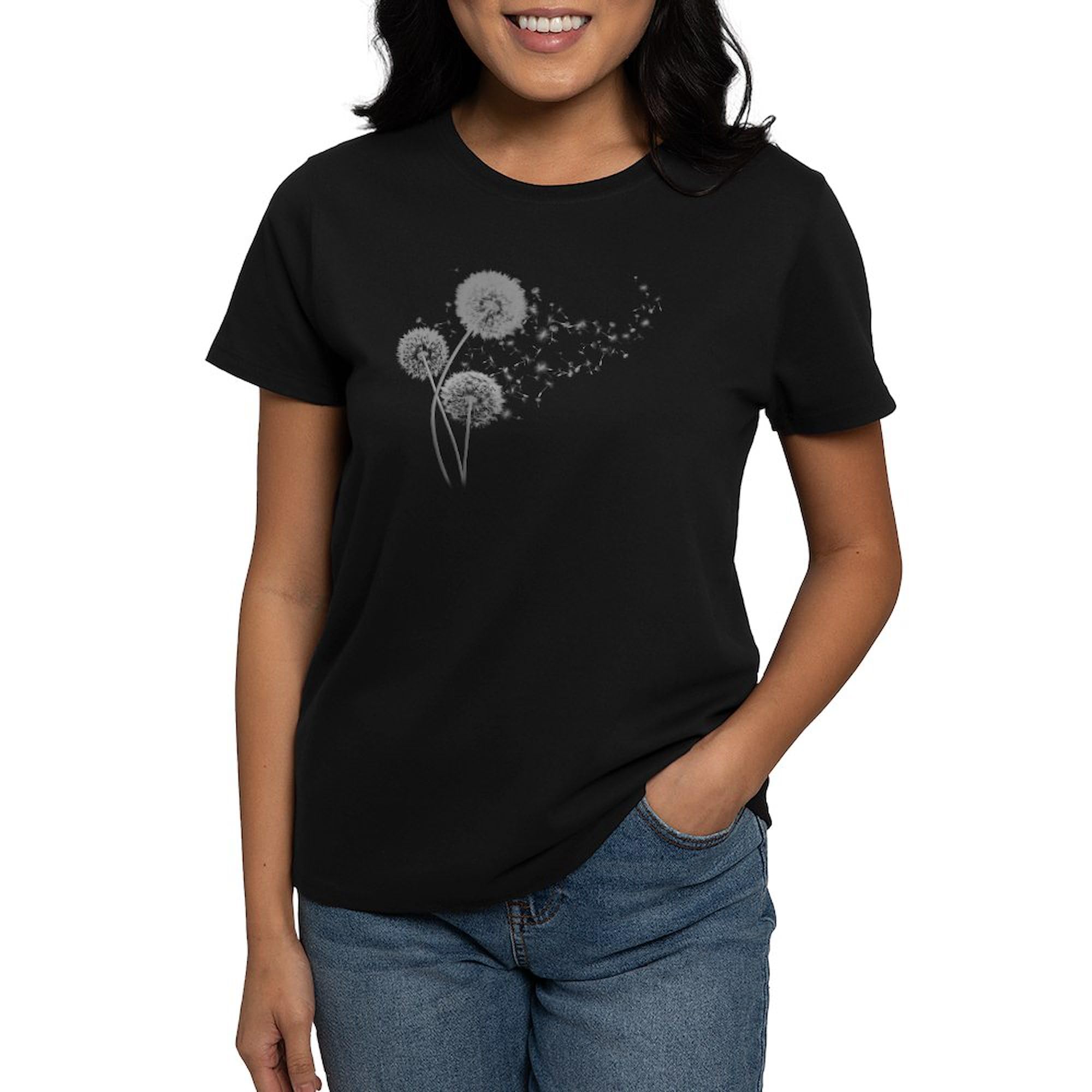 Dandelion Wishes Women's Cotton T-Shirt - Soft Dark Tee for Casual Wear & Everyday Outfits | Perfect for Spring, Summer & Layering