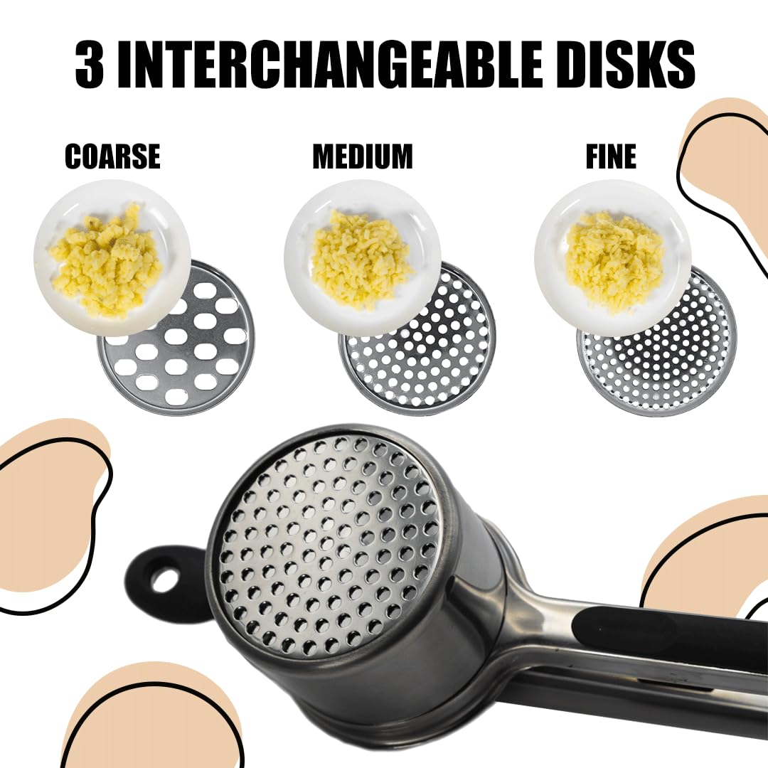 Premium 15 oz Stainless Steel Potato Ricer & Masher with 3 Interchangeable Discs - Heavy Duty Kitchen Tool for Perfect Mashed Potatoes, Baby Food & Purees - Ideal for Home Cooking, Restaurants & Meal Prep