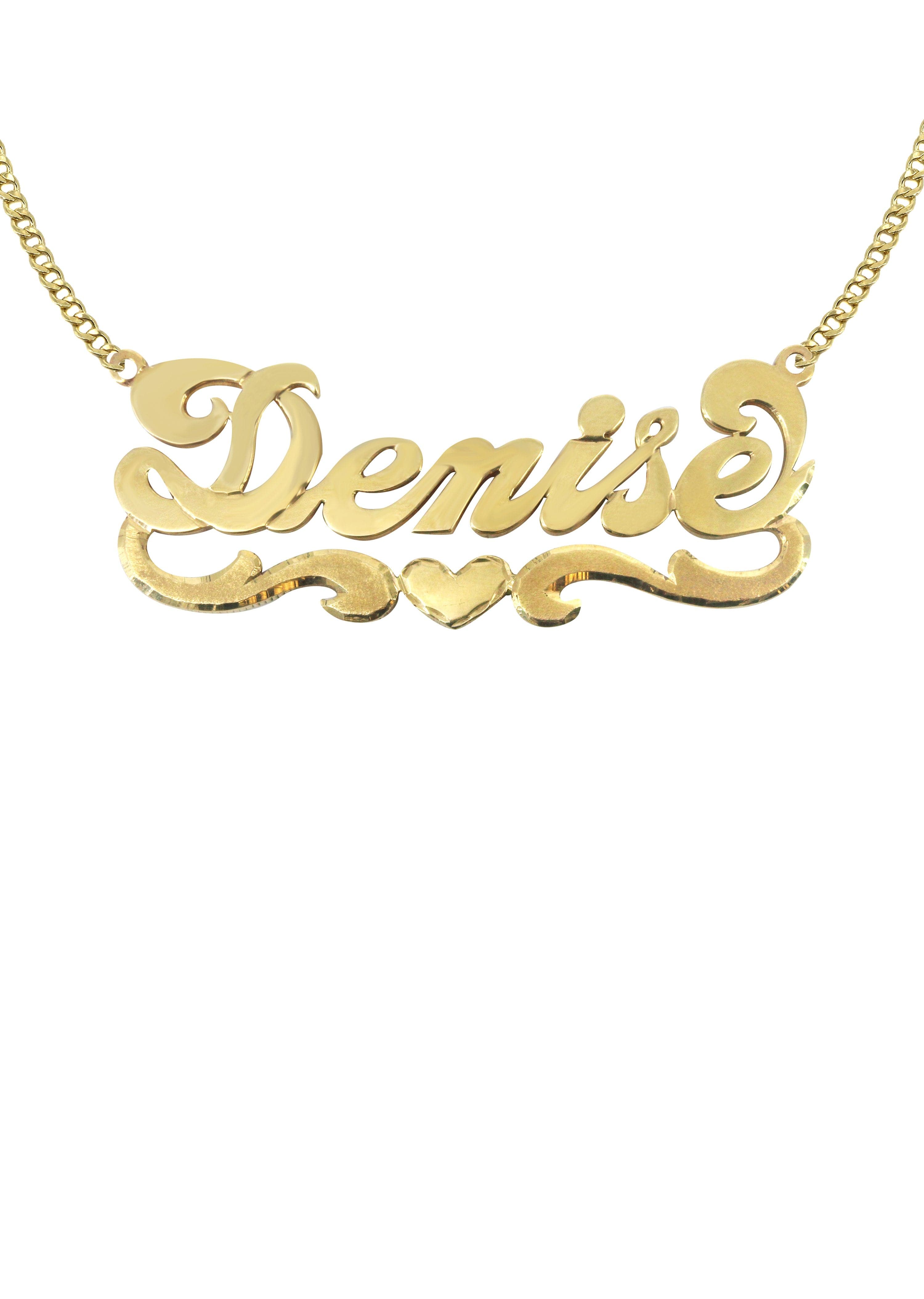 14K Gold Diamond Cut Heart Name Plate Necklace - Personalized Custom Name Jewelry for Women | Perfect Gift for Valentine's Day, Anniversary & Special Occasions