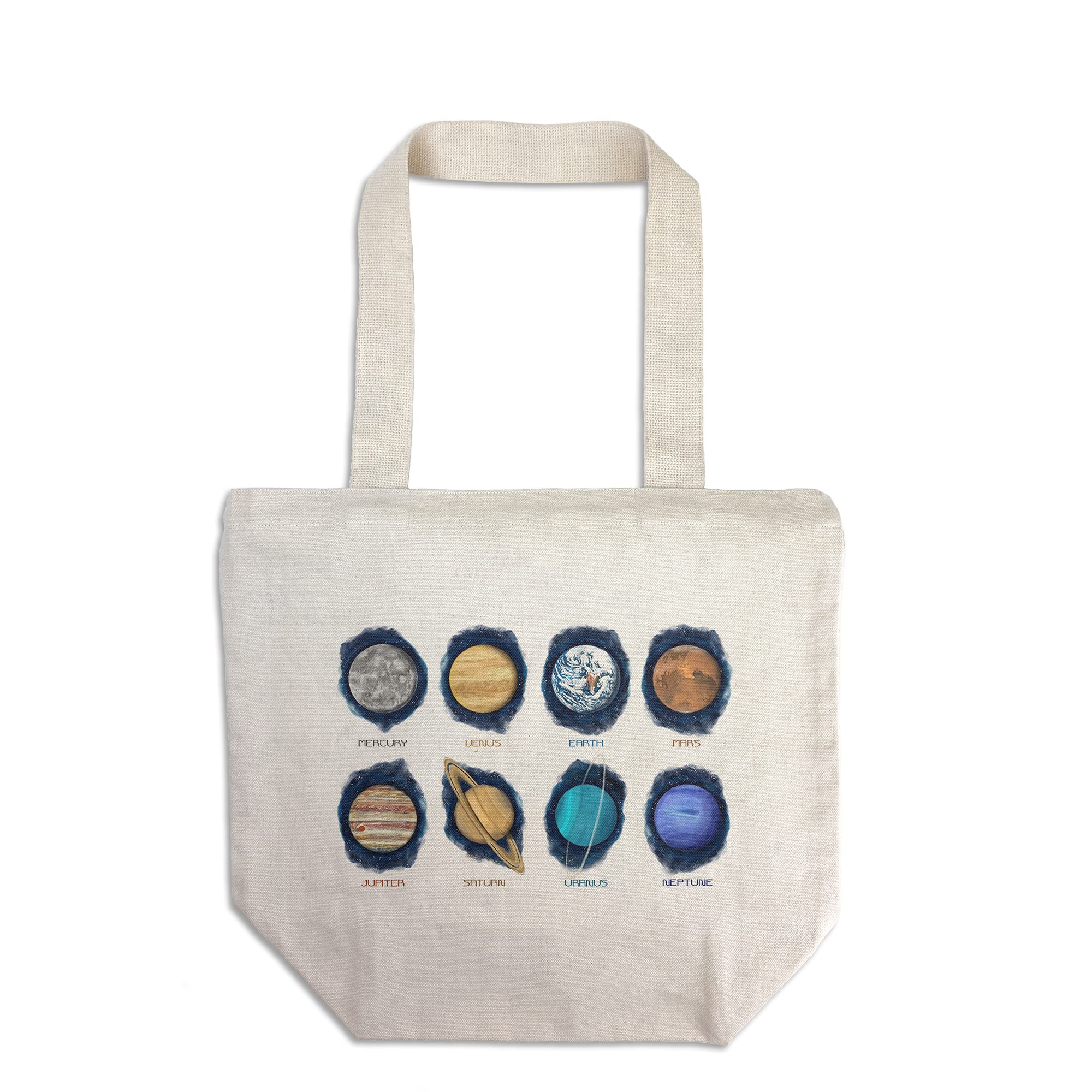 Lantern Press The Planets Watercolor Tote Bag - 100% Cotton Canvas Reusable Shopping Bag for Groceries, Beach & Everyday Use | Solar System Art Design
