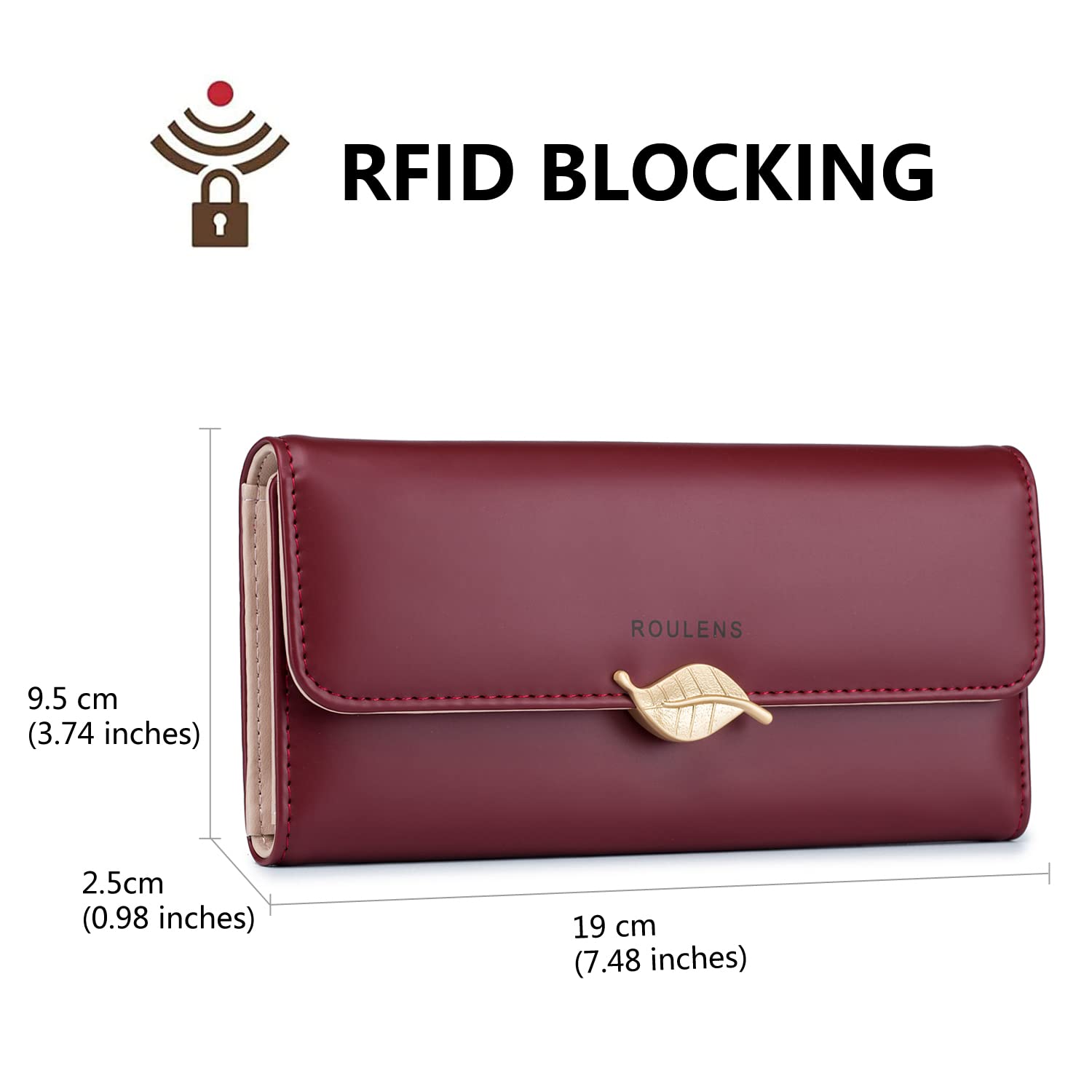 RFID Blocking Women's Wallet - PU Leather Leaf Pendant Card Holder with Zipper Coin Purse | Phone & Checkbook Organizer | Perfect for Travel, Shopping and Everyday Use