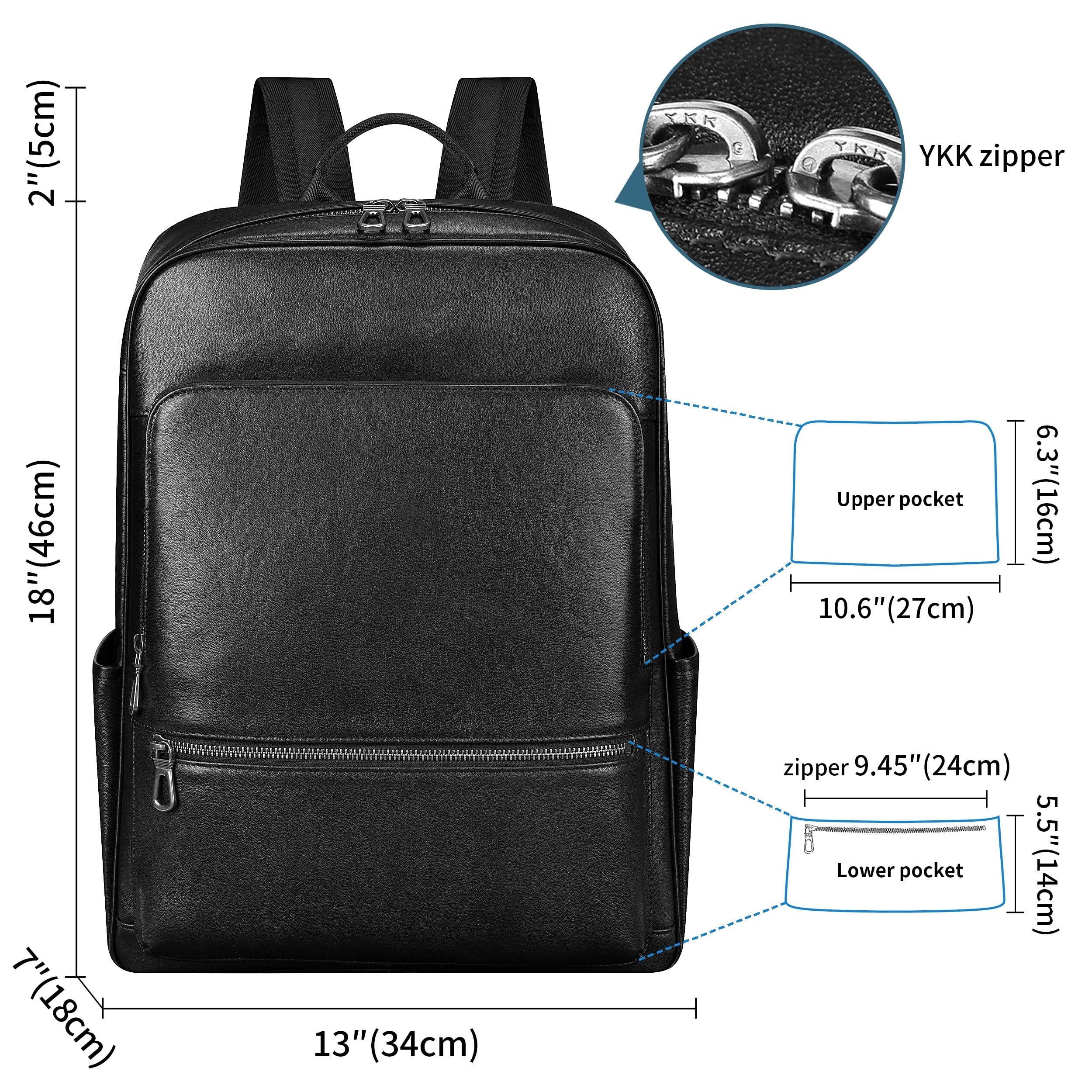 Premium Genuine Leather Backpack for Men - 17.3 Inch Laptop Compartment, 30L Business Travel Backpack (Black) - Ideal for Work Commute, College & Business Trips