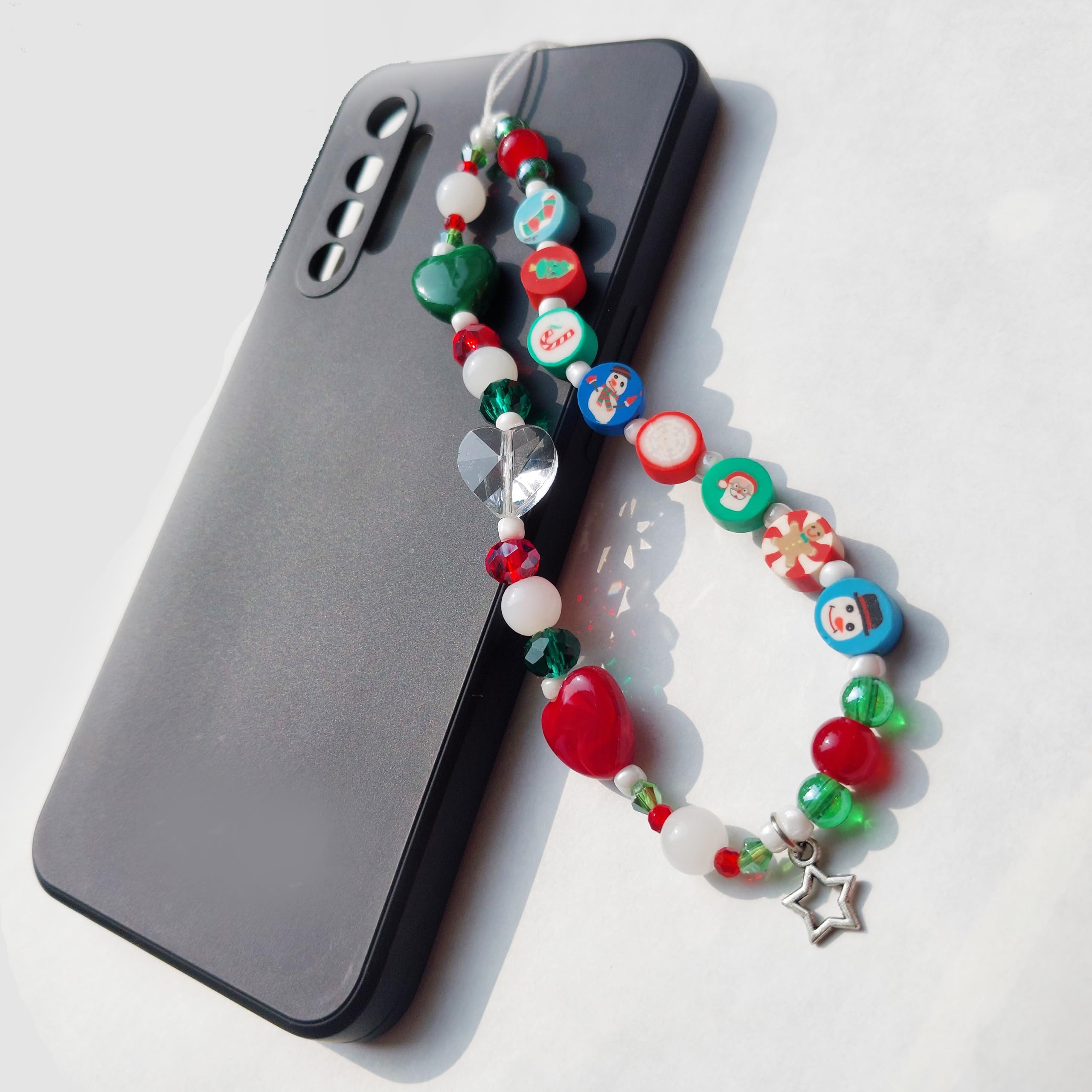 Handmade Christmas Phone Charm Lanyard with Crystal, Rubber & Glass Beads - Star Charm for Men, Women, Boys & Girls - Perfect for Holiday Gifts, Party Favors & Phone Accessories