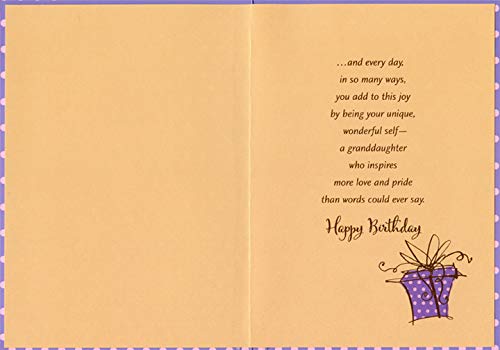 Designer Greetings Purple Birthday Card with Pink Polka Dots & Black Bow for Granddaughter - Perfect for Granddaughter's Birthday, Graduation & Special Occasions
