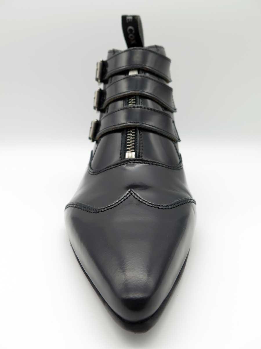 George Cox 4589 Jack 3 Strap Zip Boot - Black Leather Ankle Boots for Men | Fashionable Punk Rock Style Footwear for Concerts & Night Out