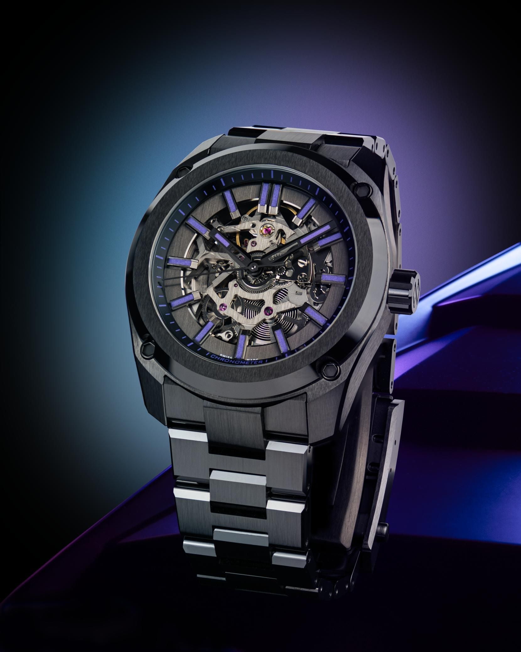 Formex Essence Ceramica Skeleton COSC Certified 41mm Automatic Watch - Stradale Viola Purple Dial for Men | Luxury Swiss Made Timepiece for Business, Formal Events & Watch Collectors