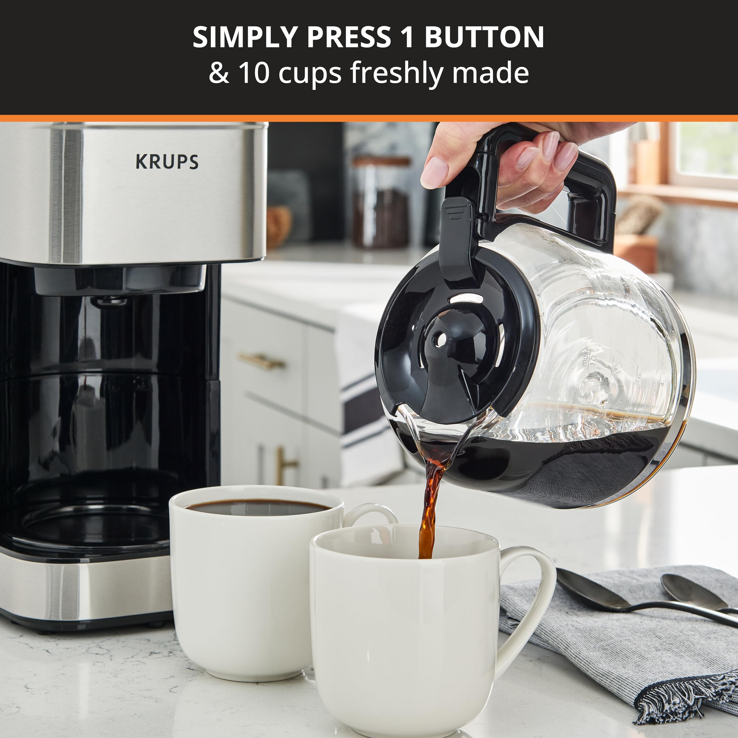 KRUPS 10-Cup Programmable Silver Drip Coffee Maker - Fast Brewing for Home, Office & Restaurants | Perfect for Morning Coffee & Entertaining Guests