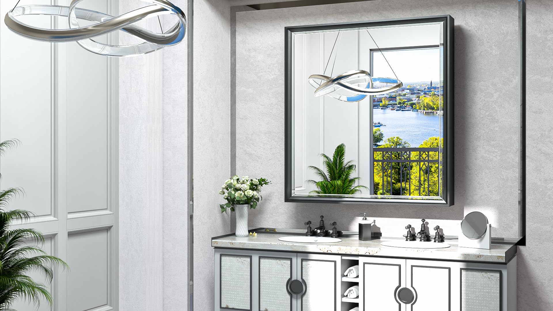 TokeShimi 30x32 Recessed Medicine Cabinet with Mirror - Wall Mounted Bathroom Storage Cabinet, Aluminum Alloy Black Beveled Mirror for Vanity | Perfect for Small Bathrooms, Powder Rooms & Modern Home Décor